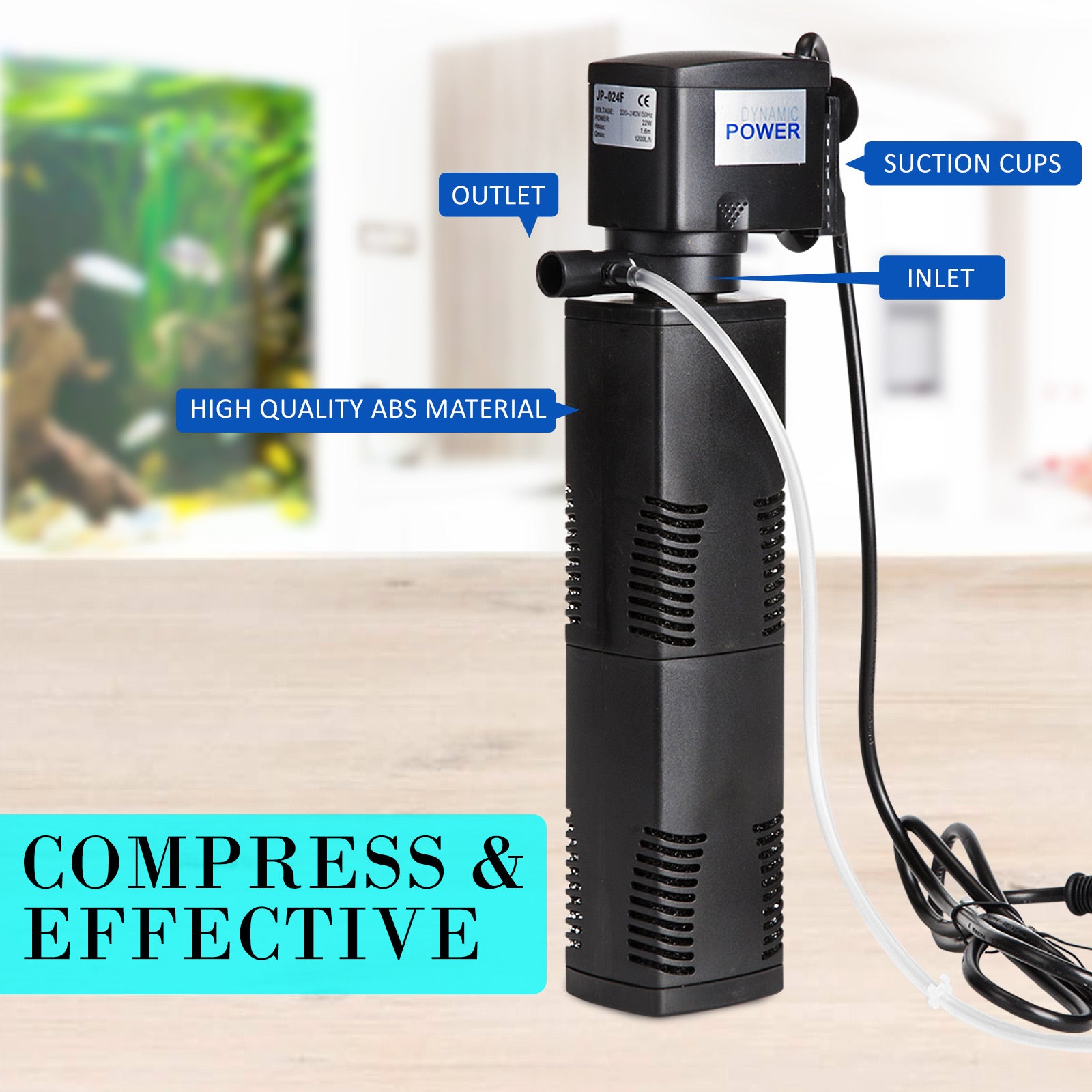 Aquarium Filters & Pumps: Aquarium Submersible Filter Pond Pump 1200L/H 22W 1.6m