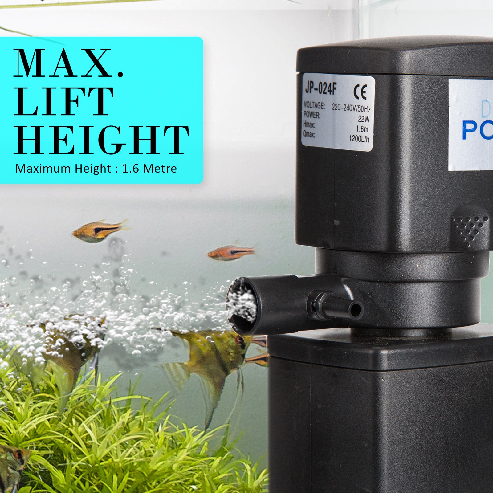 Aquarium Filters & Pumps: Aquarium Submersible Filter Pond Pump 1200L/H 22W 1.6m