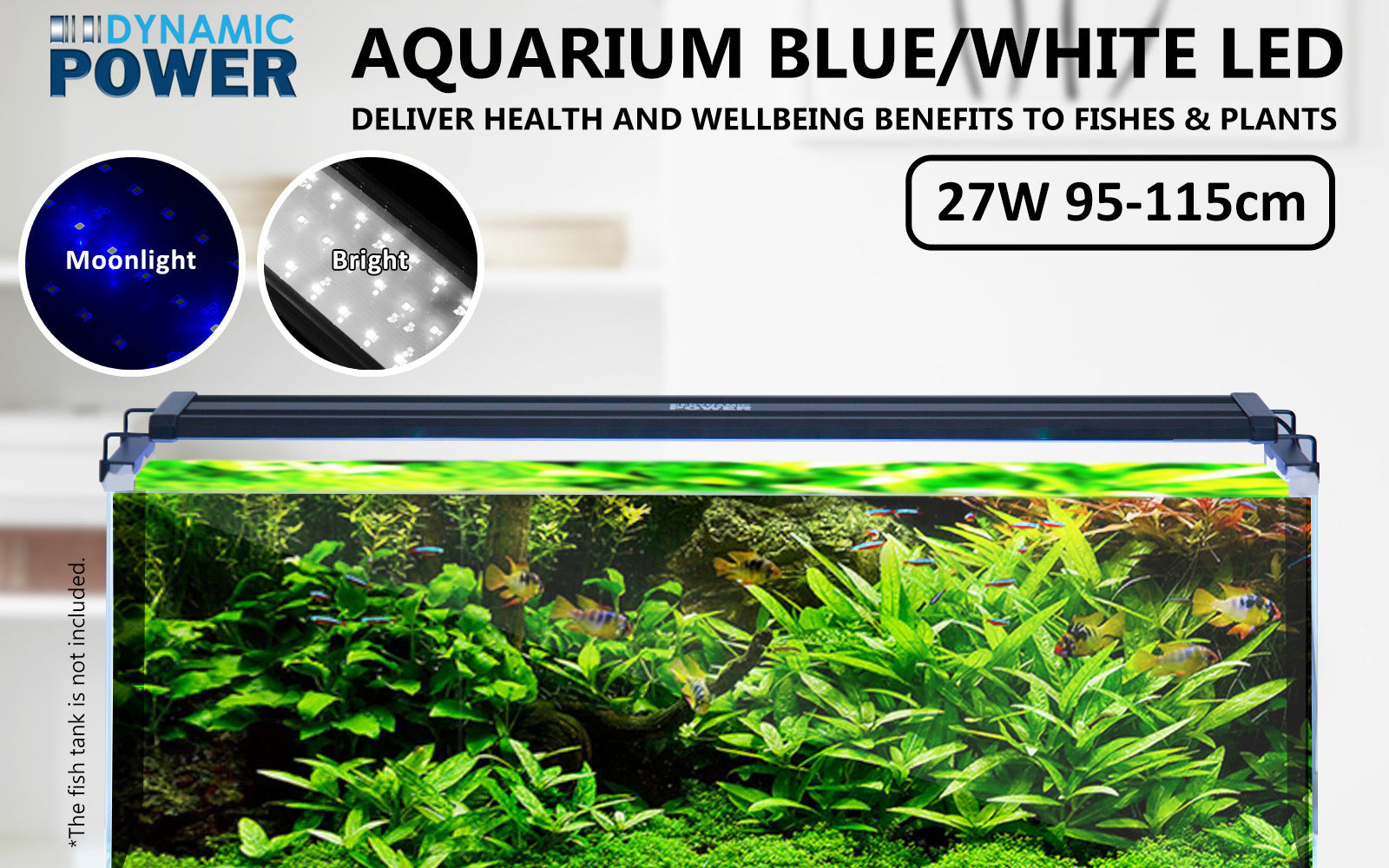 Aquarium Lighting: 27W Aquarium Blue White LED Light for Tank 95-115cm