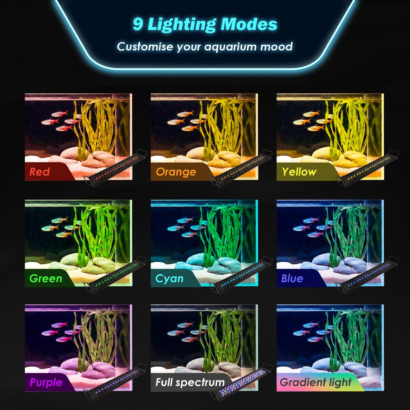 Dynamic Power Planted Aquarium LED Light Day Night Cycle Full Spectrum 12W 26cm