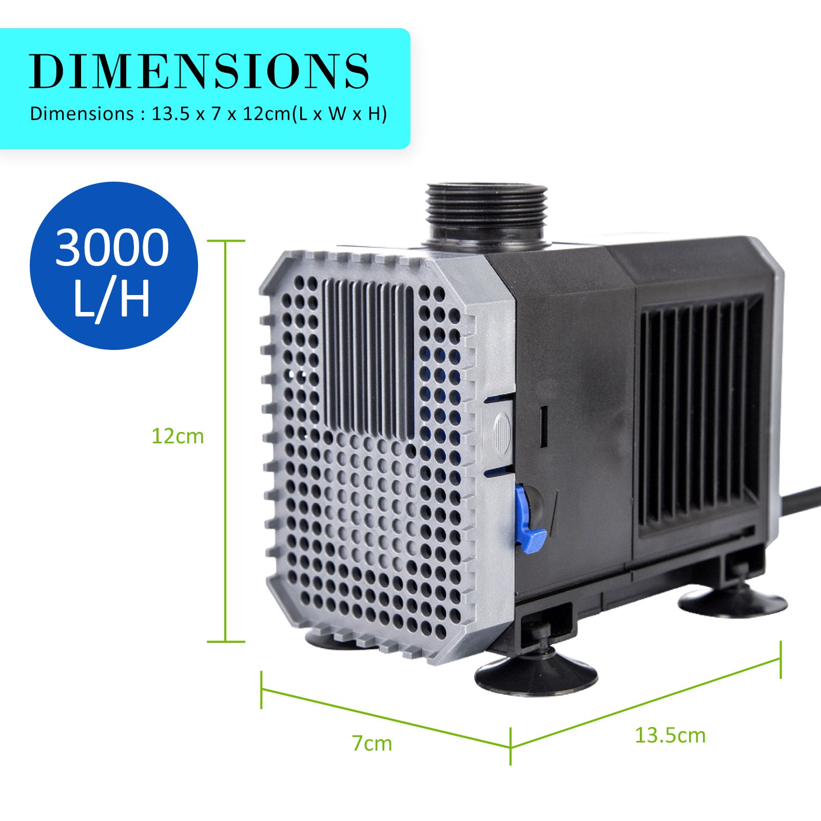Aquarium Filters & Pumps: Aquarium Submersible Pond Water Pump 3000L/H 55W 3m