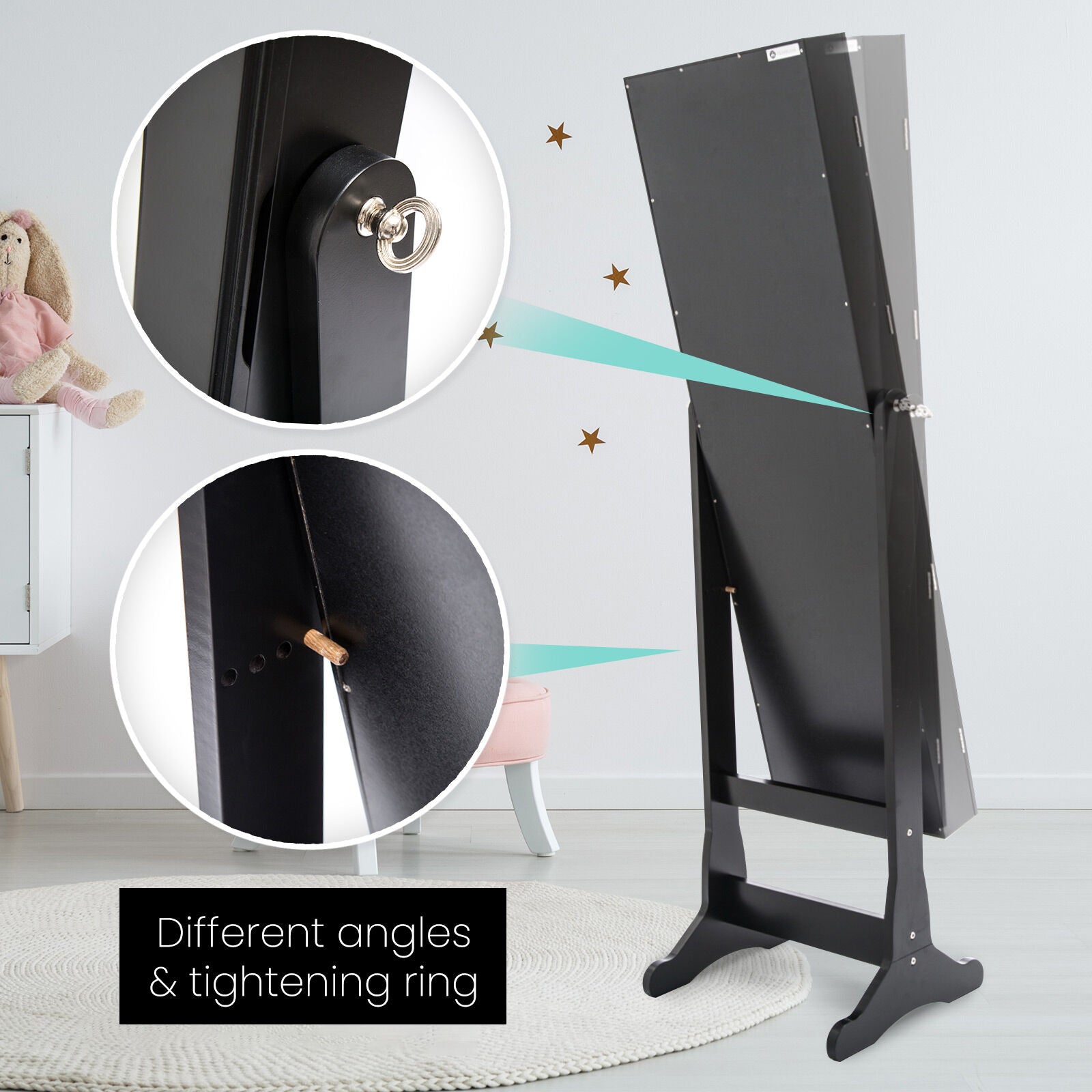Makeup Organisation & Storage: Mirror Jewellery Cabinet Organiser 2 Drawers LOWE 146cm BLACK