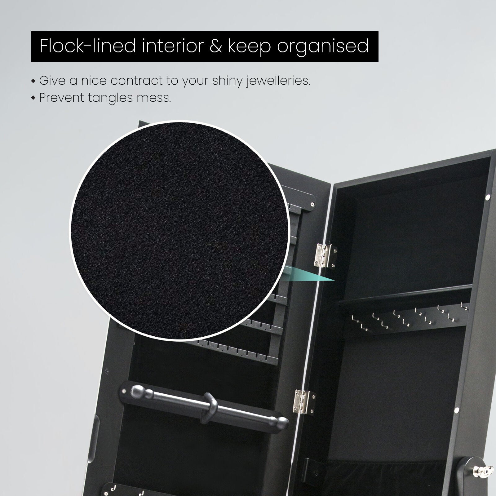 Makeup Organisation & Storage: Mirror Jewellery Cabinet Organiser 2 Drawers LOWE 146cm BLACK