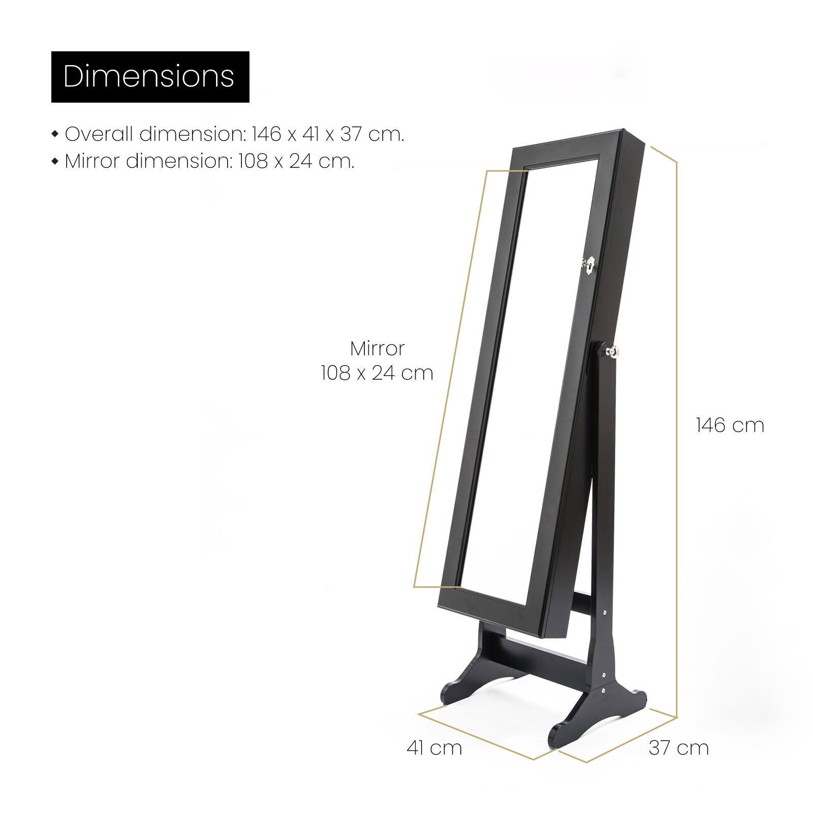 Makeup Organisation & Storage: Mirror Jewellery Cabinet Organiser 2 Drawers LOWE 146cm BLACK