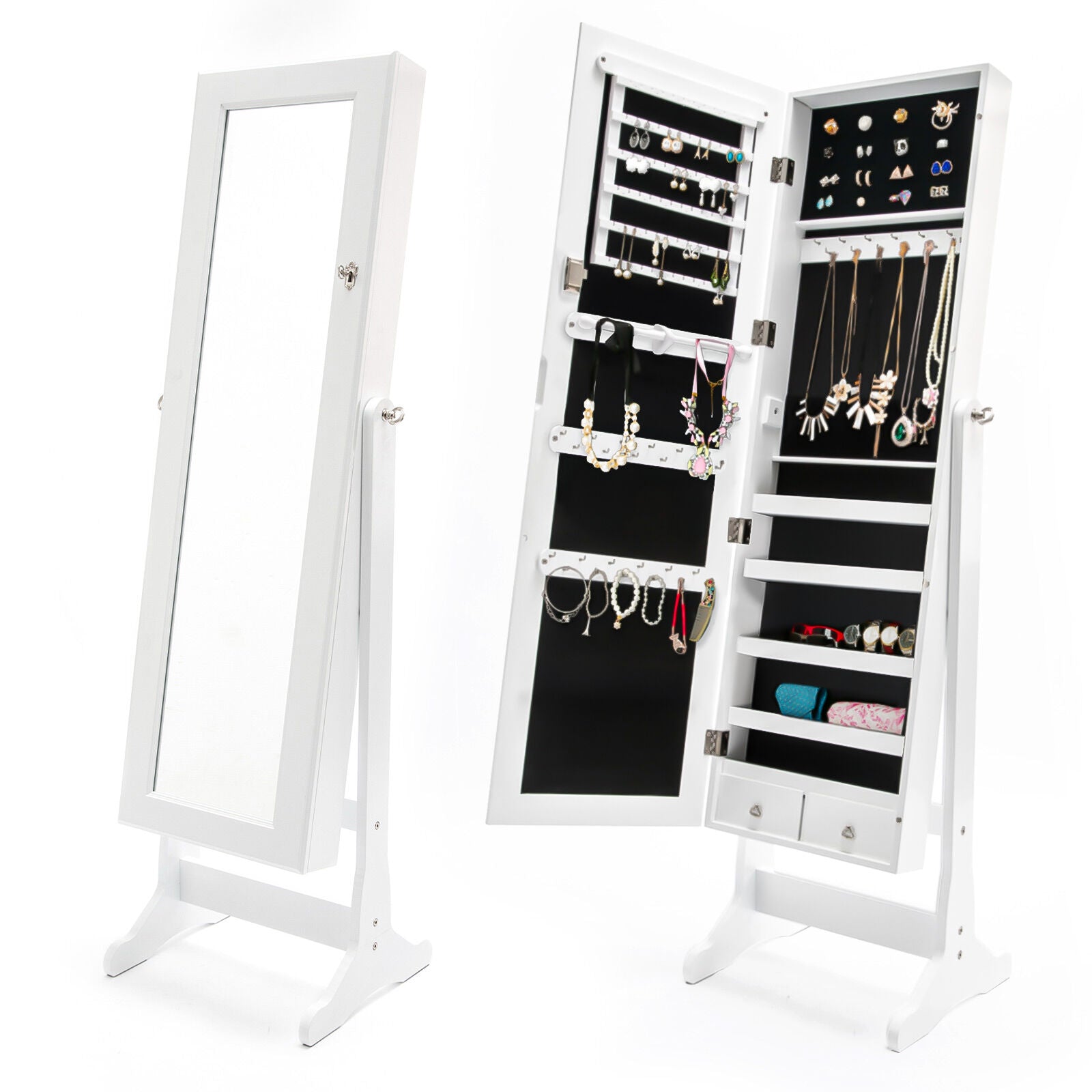 Makeup Organisation & Storage: Mirror Jewellery Cabinet Organiser 2 Drawers LOWE 146cm WHITE