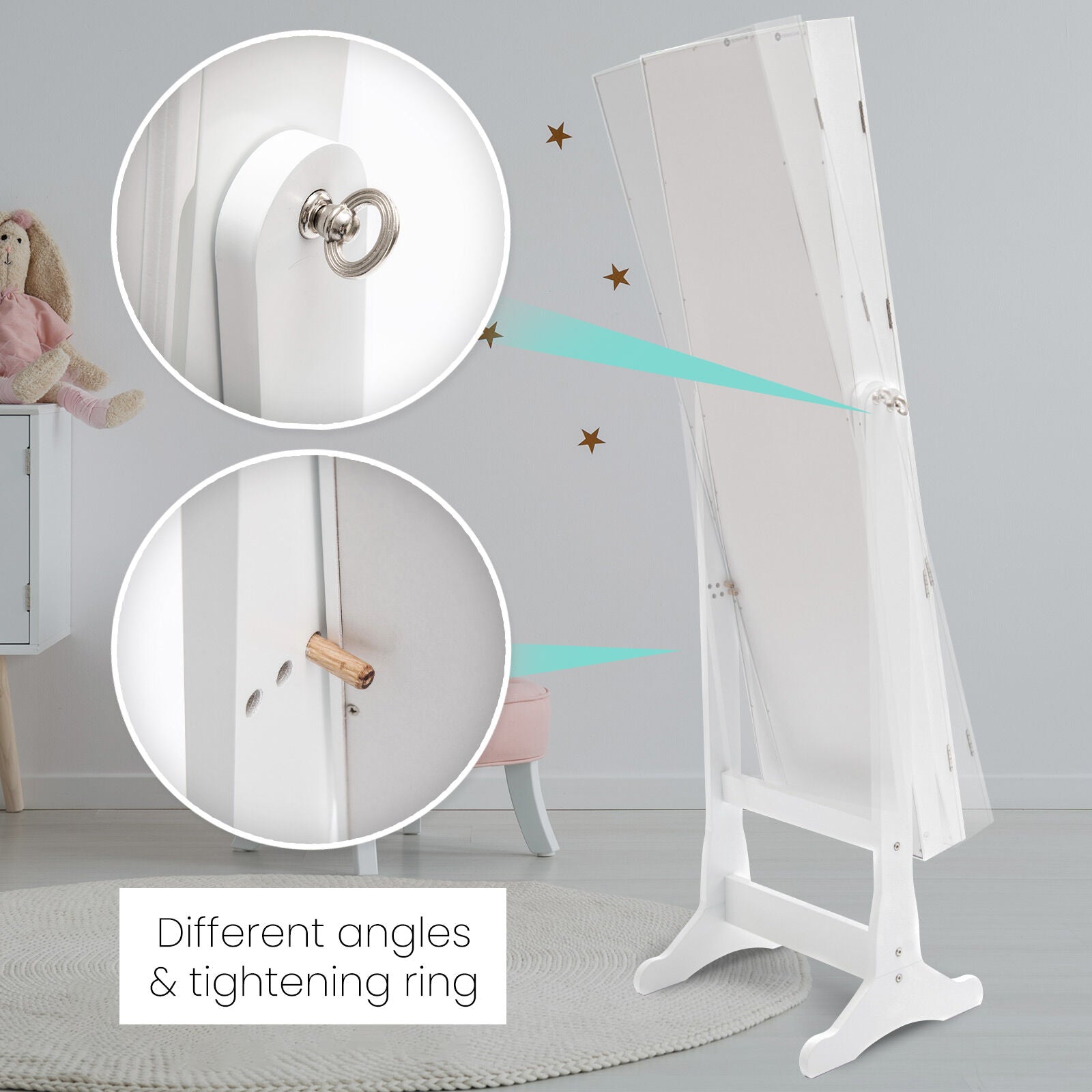 Makeup Organisation & Storage: Mirror Jewellery Cabinet Organiser 2 Drawers LOWE 146cm WHITE