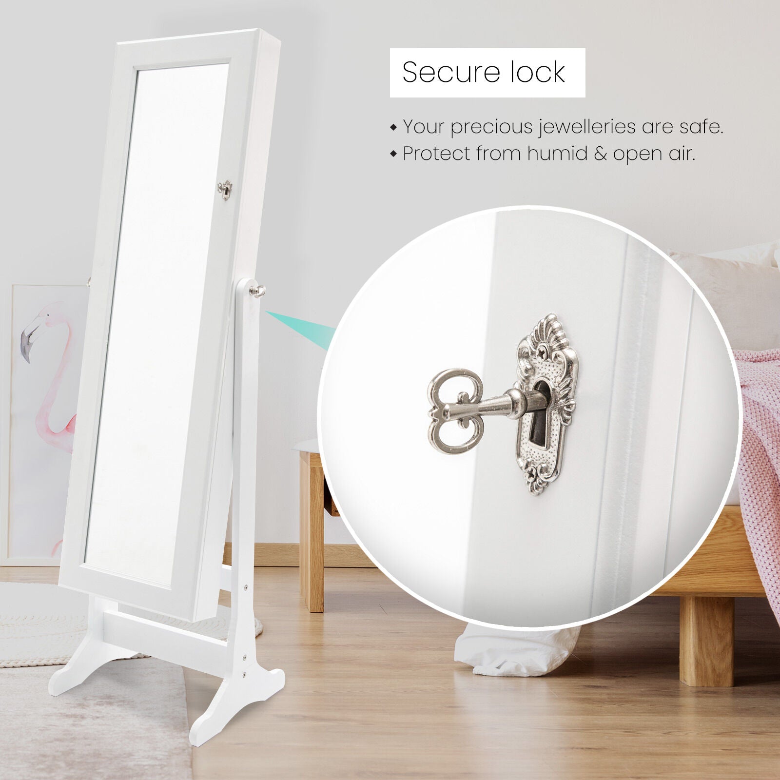 Makeup Organisation & Storage: Mirror Jewellery Cabinet Organiser 2 Drawers LOWE 146cm WHITE