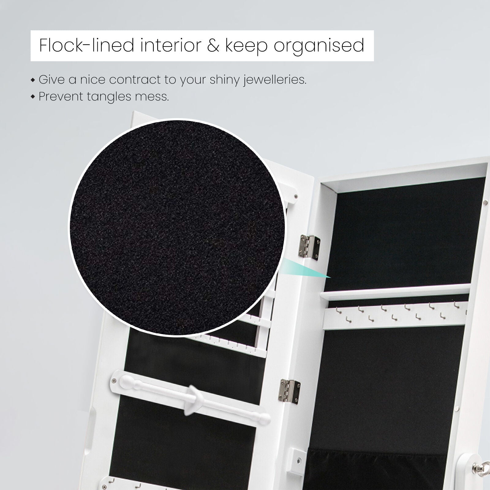 Makeup Organisation & Storage: Mirror Jewellery Cabinet Organiser 2 Drawers LOWE 146cm WHITE