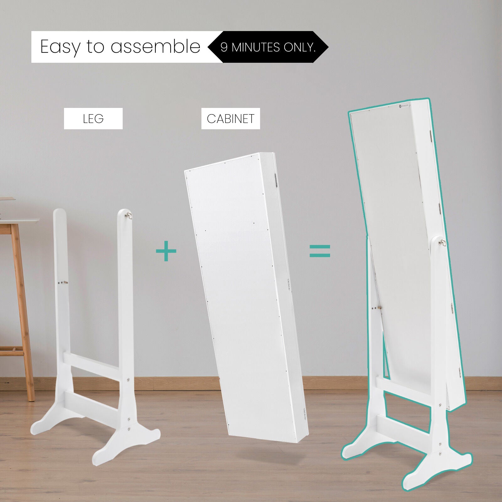 Makeup Organisation & Storage: Mirror Jewellery Cabinet Organiser 2 Drawers LOWE 146cm WHITE