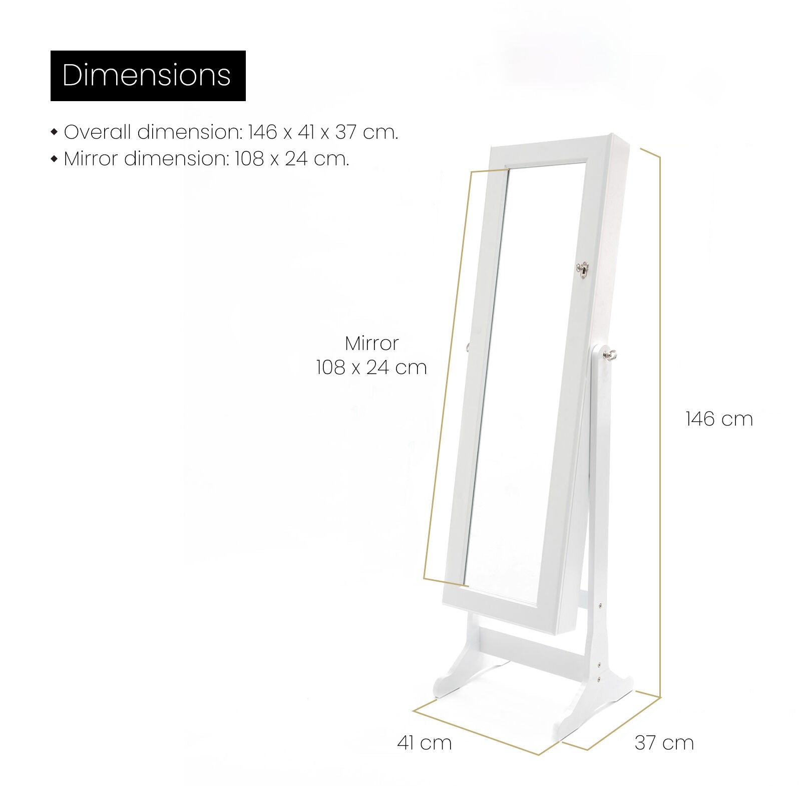 Makeup Organisation & Storage: Mirror Jewellery Cabinet Organiser 2 Drawers LOWE 146cm WHITE