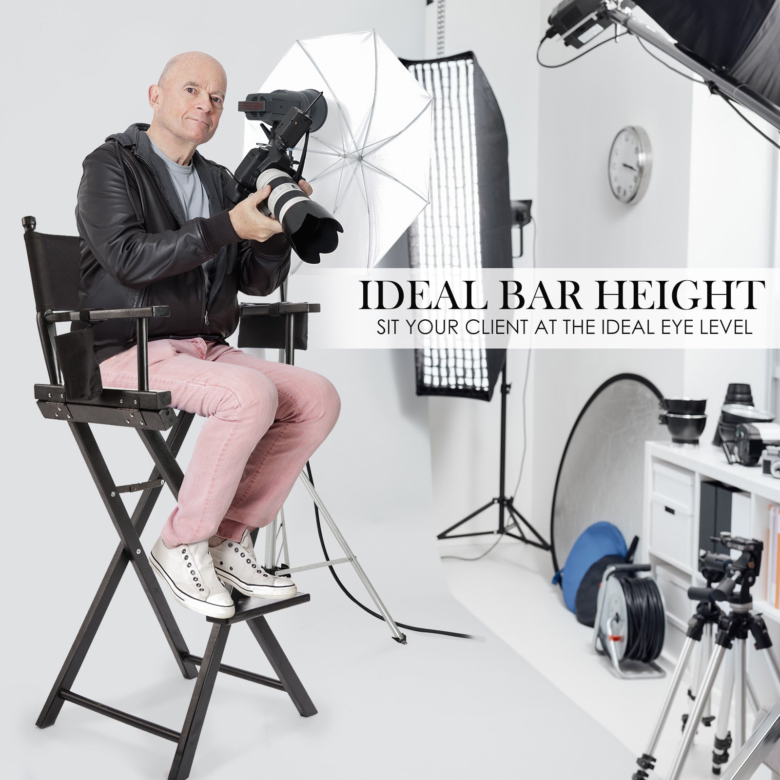 Table & Bar Stools: 2X Director Movie Folding Tall Chair 76cm DARK HUMOR