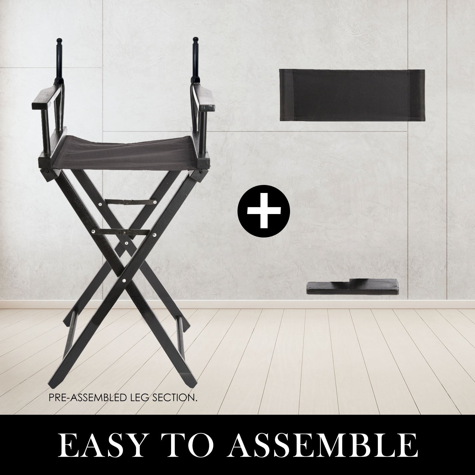 Table & Bar Stools: 2X Director Movie Folding Tall Chair 76cm DARK HUMOR