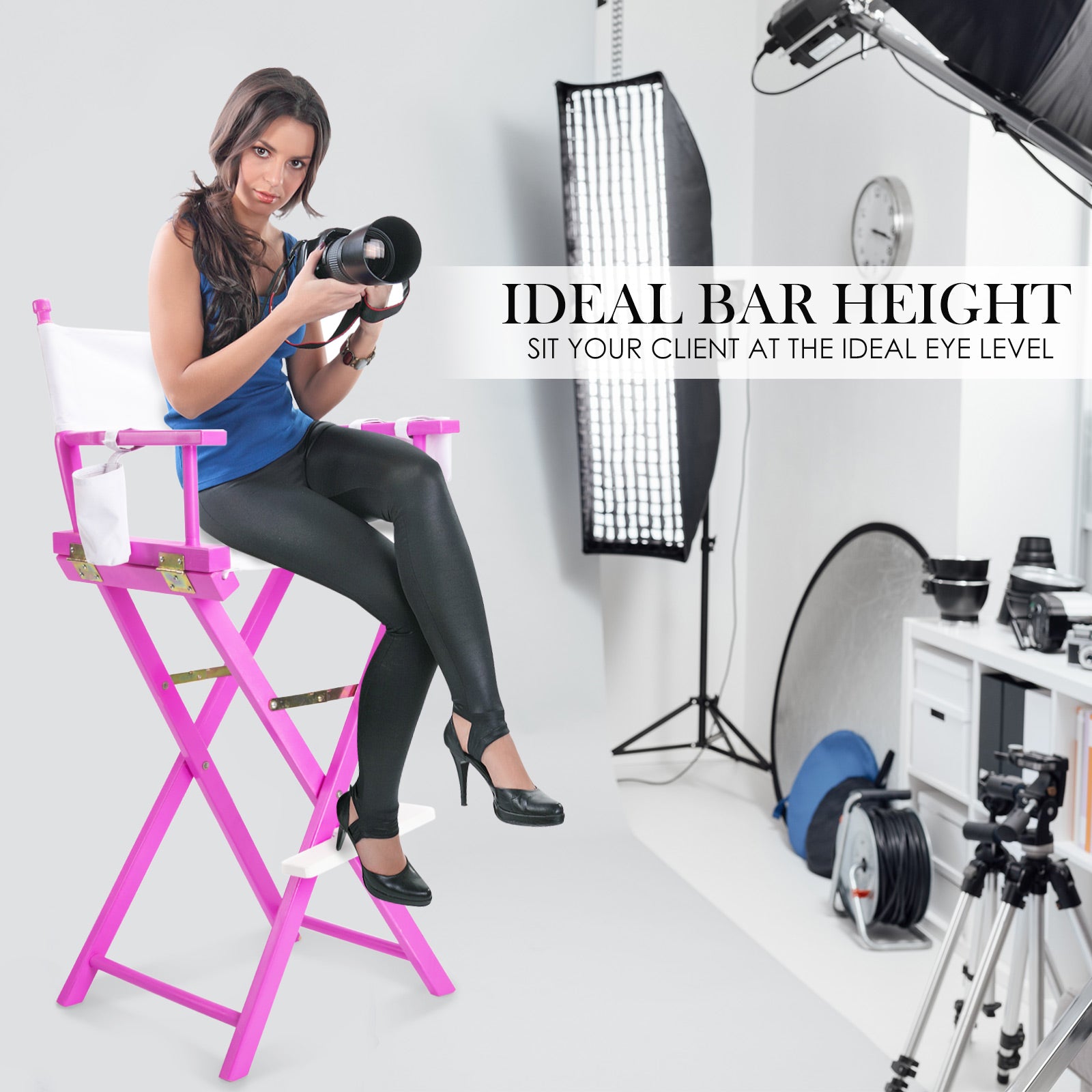 Table & Bar Stools: Director Movie Folding Tall Chair 76cm PINK HUMOR