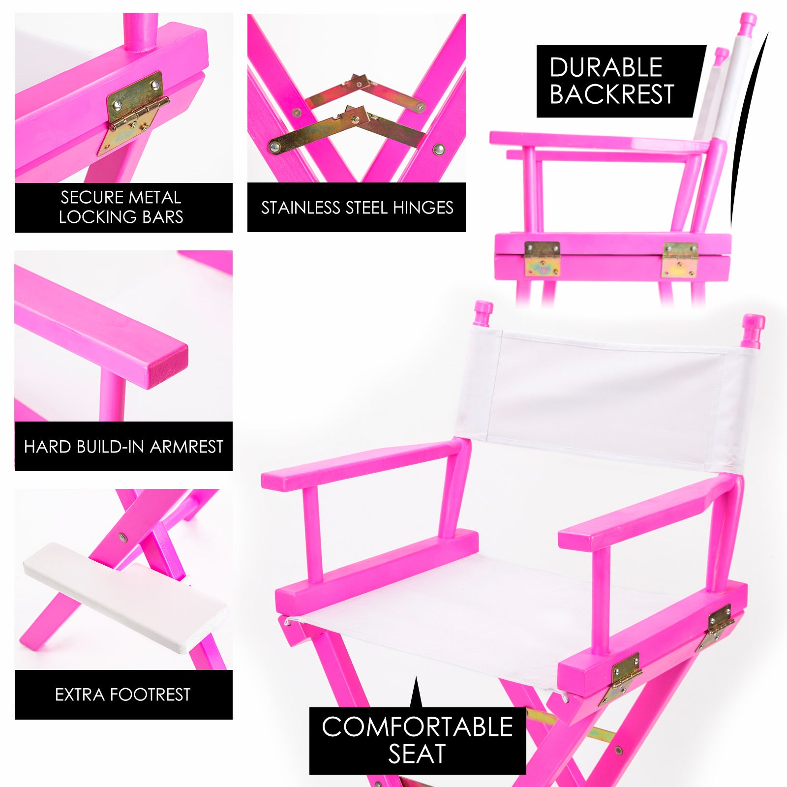 Table & Bar Stools: Director Movie Folding Tall Chair 76cm PINK HUMOR