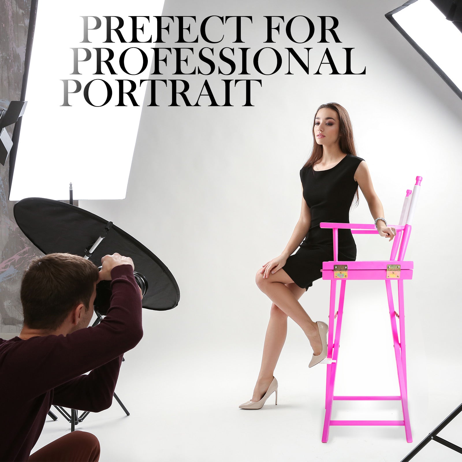Table & Bar Stools: Director Movie Folding Tall Chair 76cm PINK HUMOR