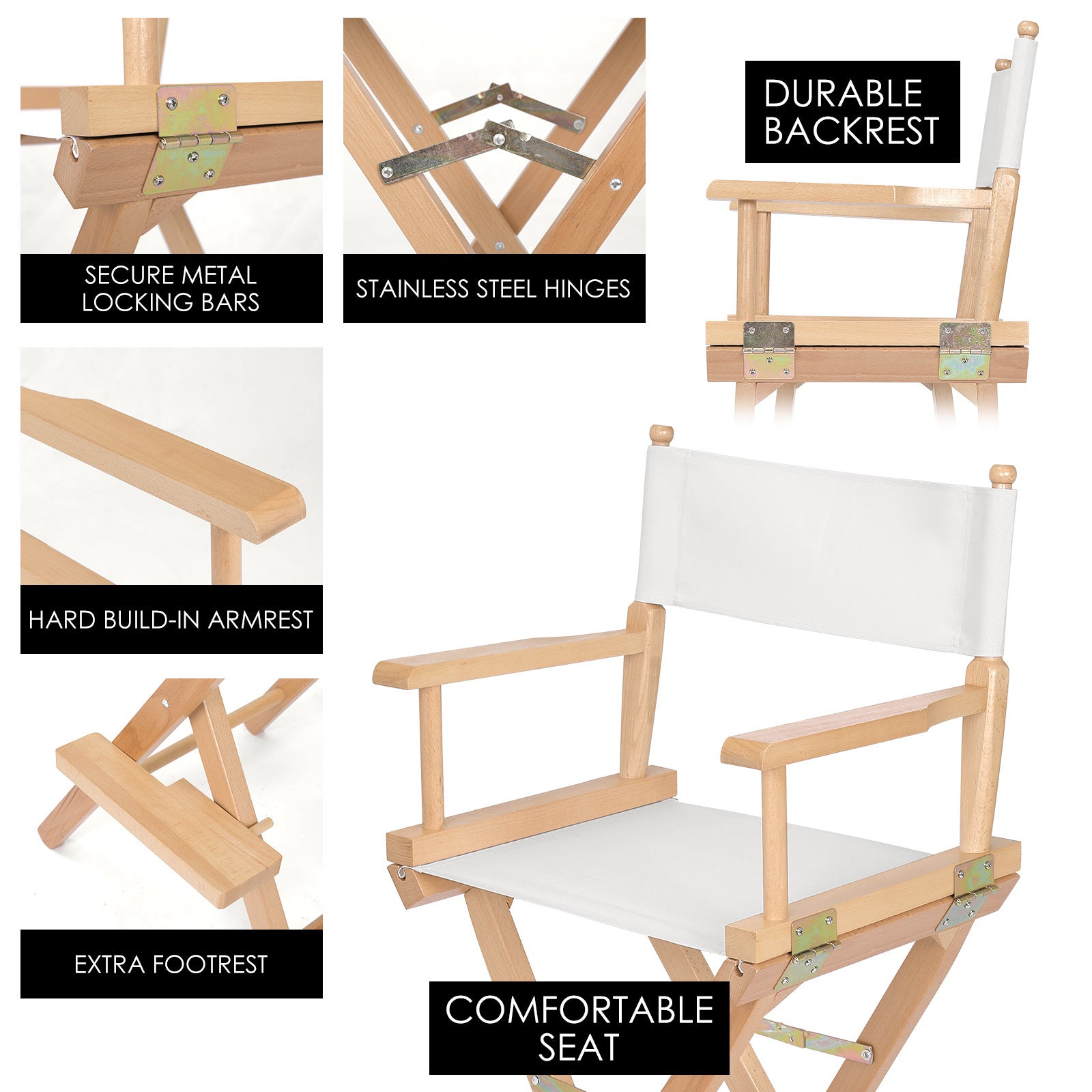 Table & Bar Stools: Director Movie Folding Tall Chair 76cm Beech WOOD HUMOR