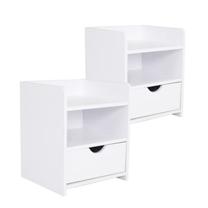 2X Bedside Table Side Storage Cabinet Nightstand Bedroom 1 Drawer 2 Shelf LARK WHITE