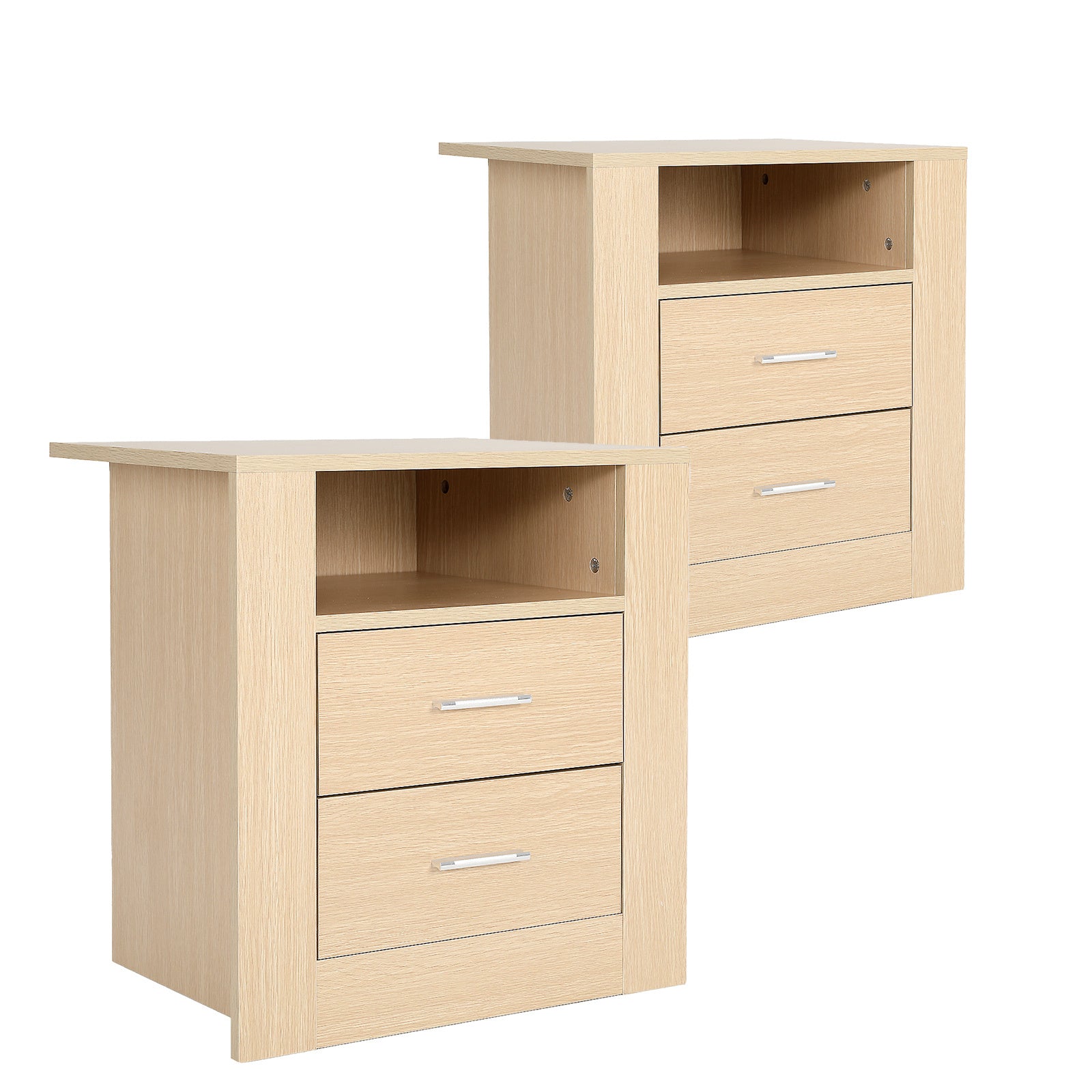 Bedside Tables: 2X Bedside Table Side Storage Cabinet Nightstand Bedroom 2 Drawer 1 Shelf ZURI OAK