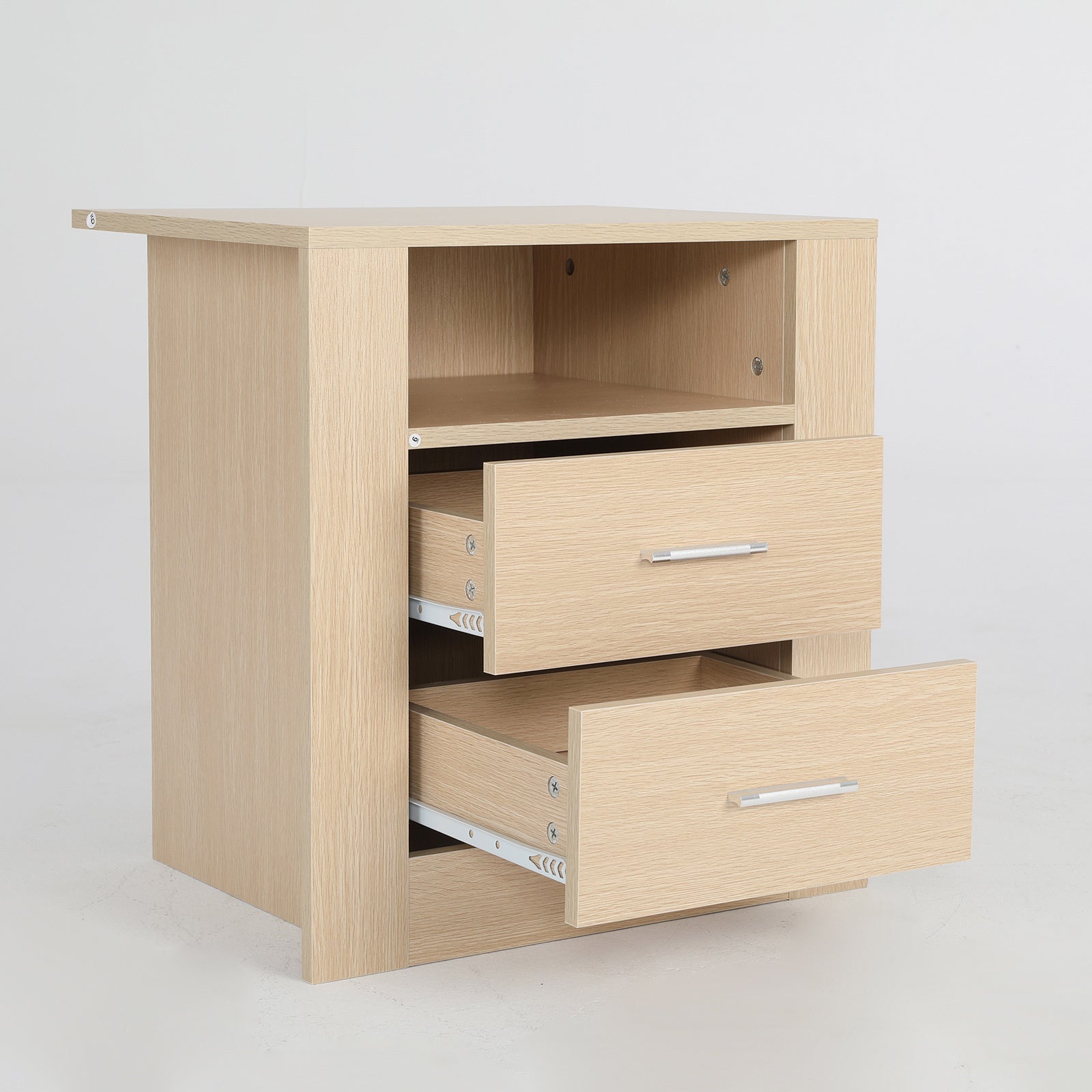 Bedside Tables: 2X Bedside Table Side Storage Cabinet Nightstand Bedroom 2 Drawer 1 Shelf ZURI OAK