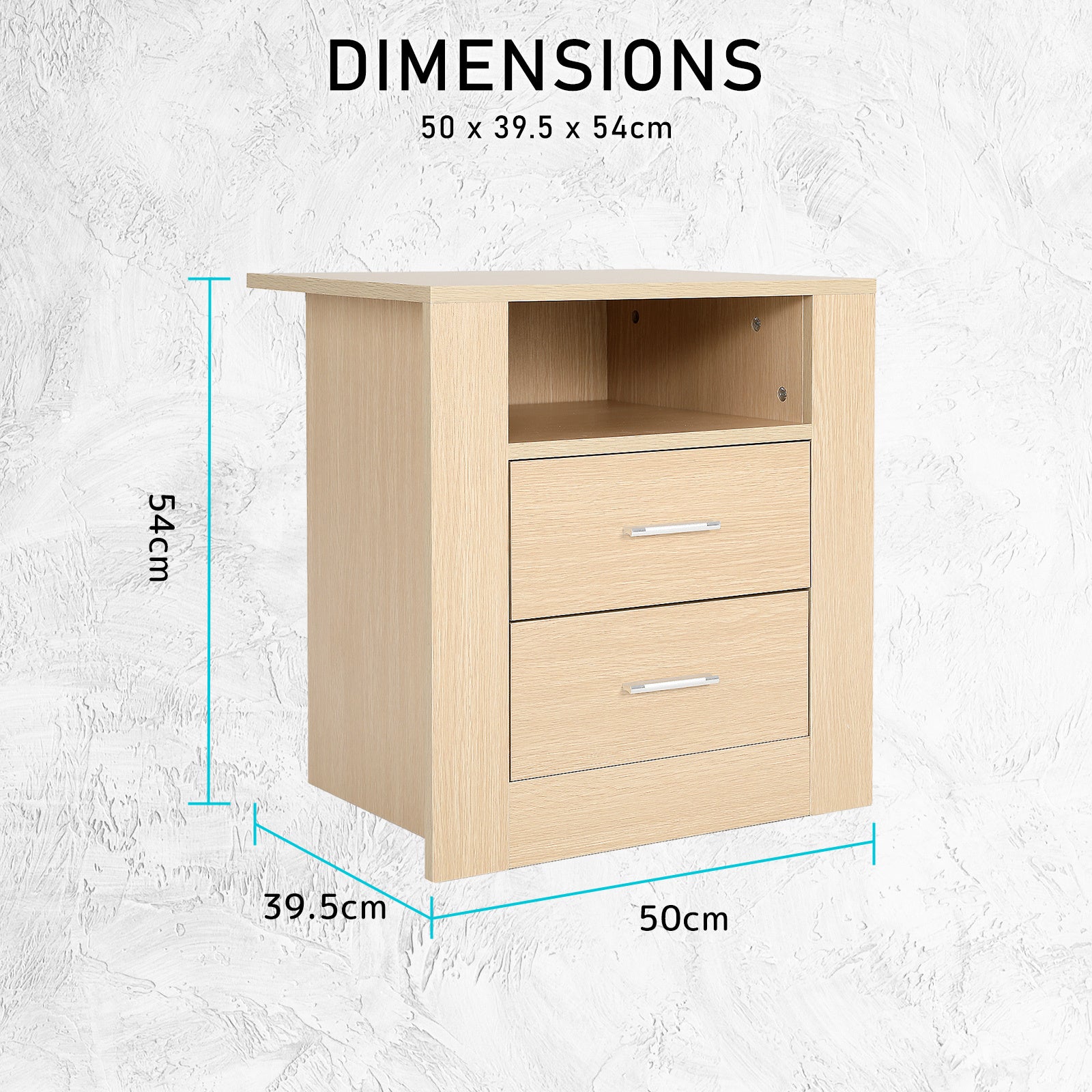 Bedside Tables: 2X Bedside Table Side Storage Cabinet Nightstand Bedroom 2 Drawer 1 Shelf ZURI OAK