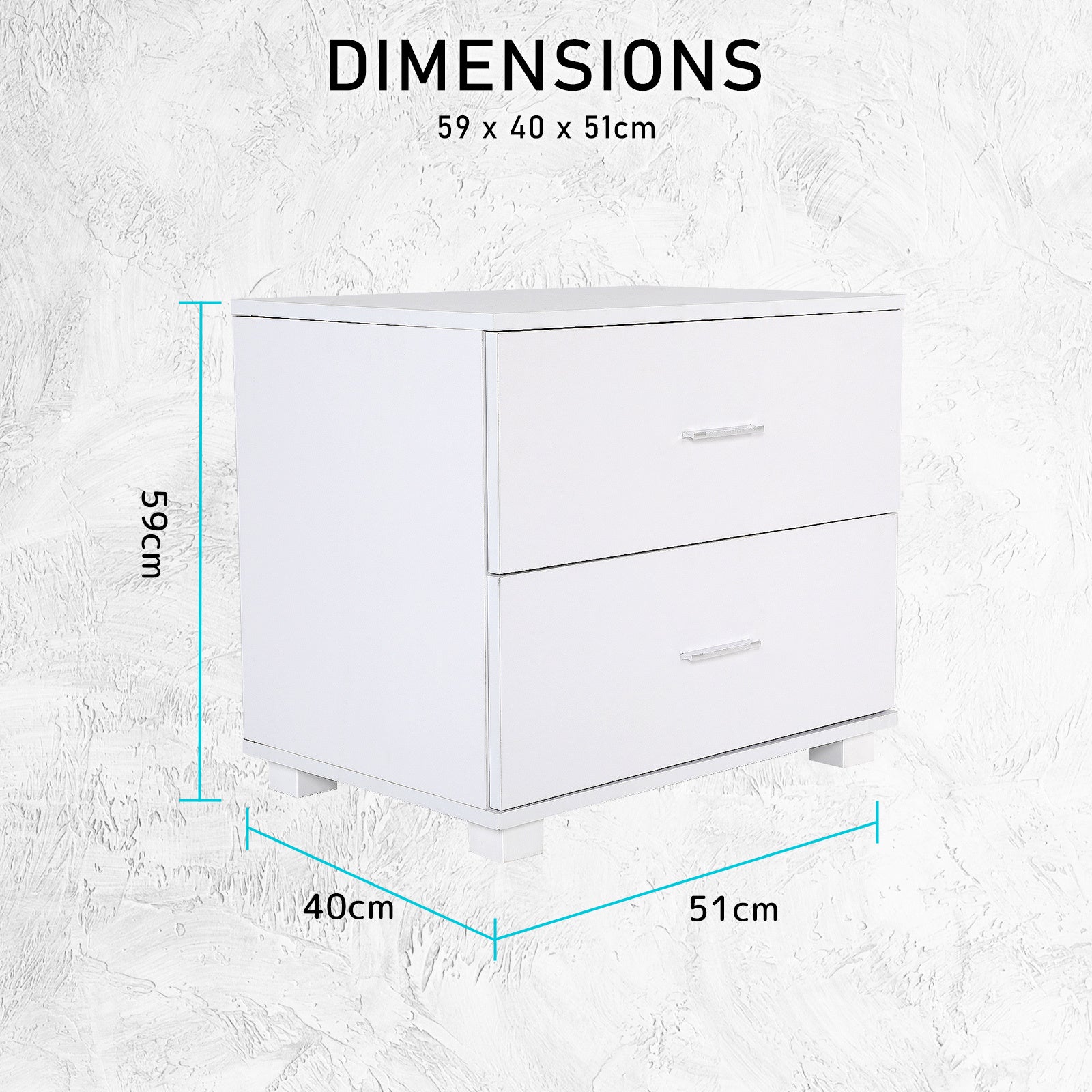 Bedside Tables: 2X Bedside Table Side Storage Cabinet Nightstand Bedroom 2 Drawer Legs ETTA WHITE