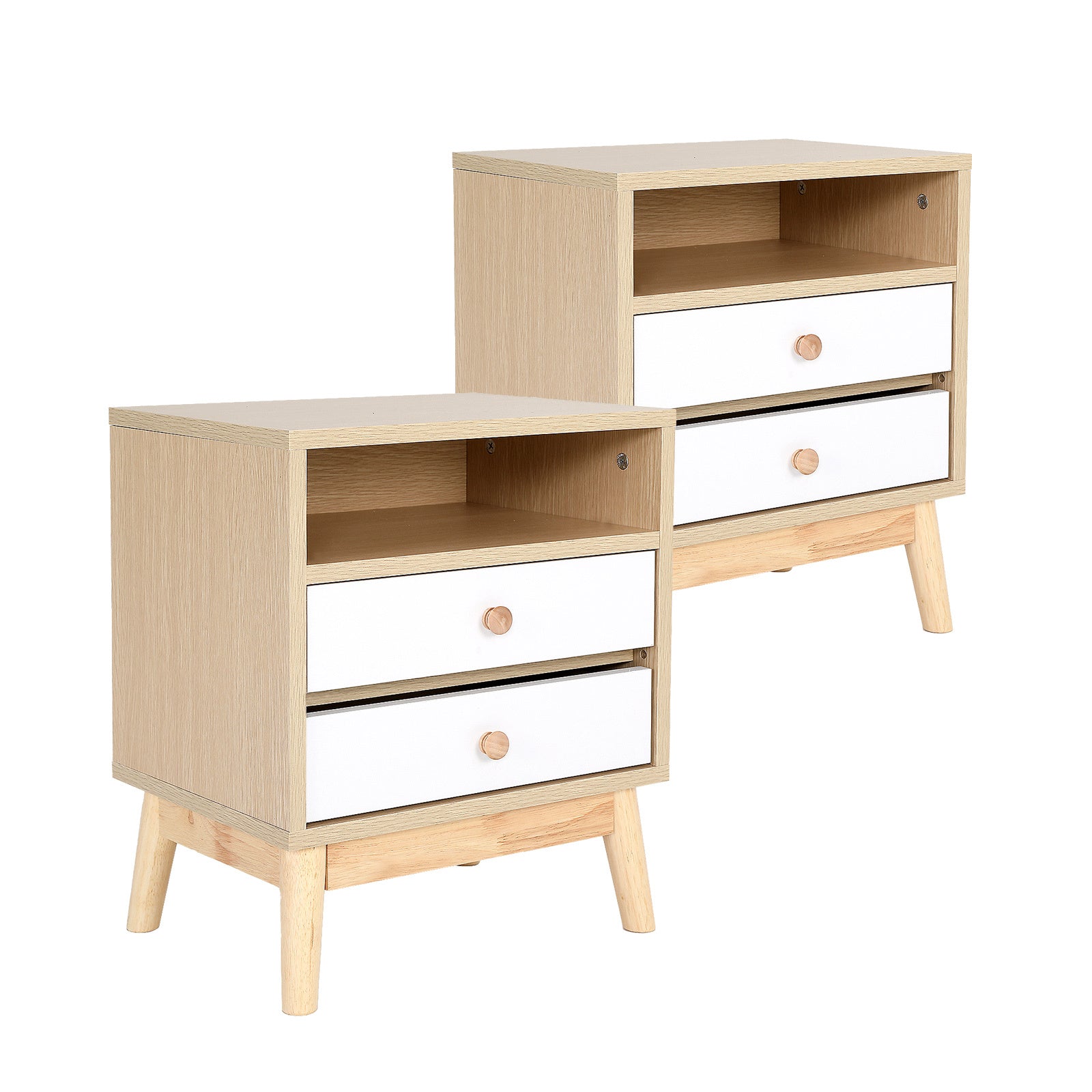 Bedside Tables: 2X Bedside Table Side Storage Cabinet Nightstand Bedroom 2 Drawer ANYA OAK