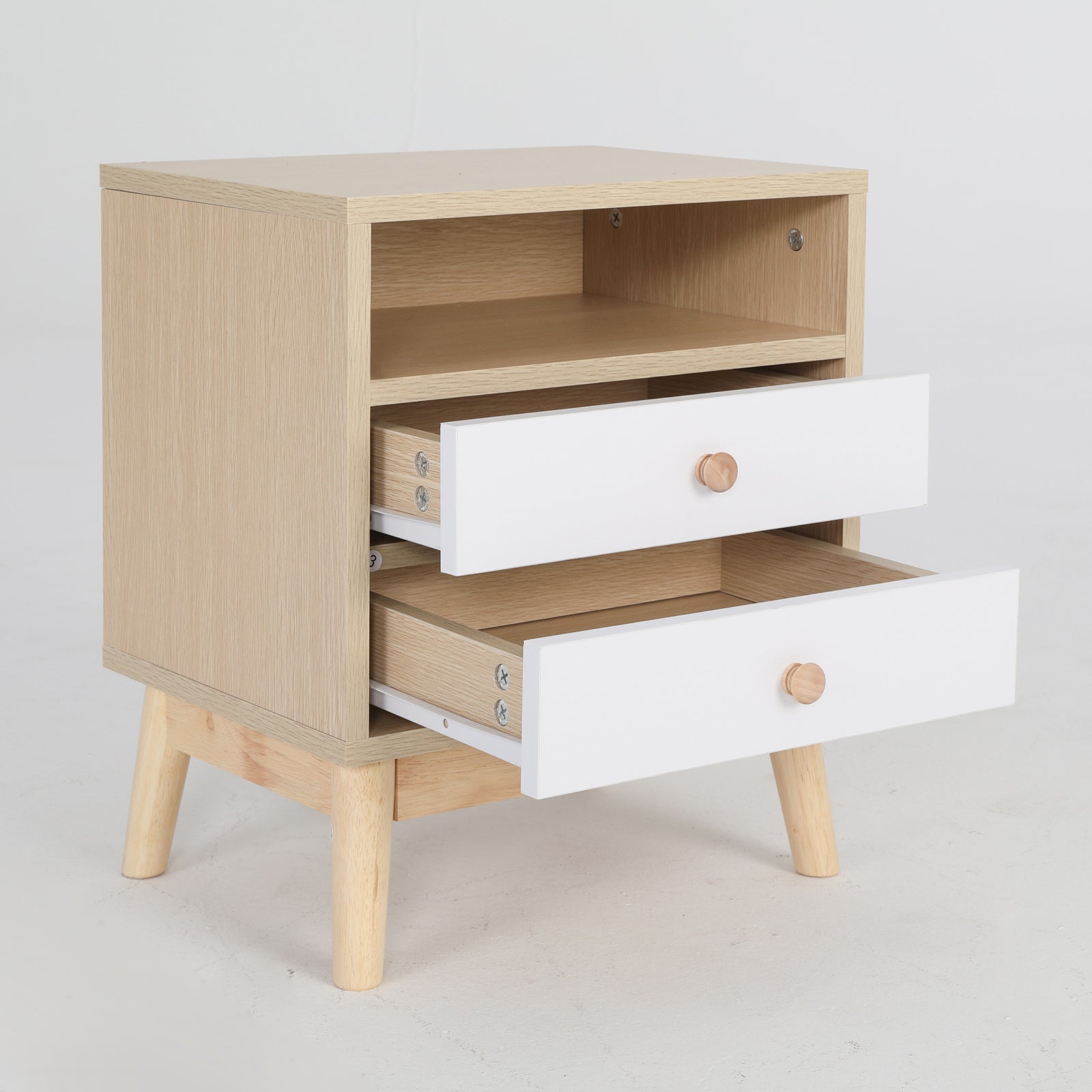 Bedside Tables: 2X Bedside Table Side Storage Cabinet Nightstand Bedroom 2 Drawer ANYA OAK