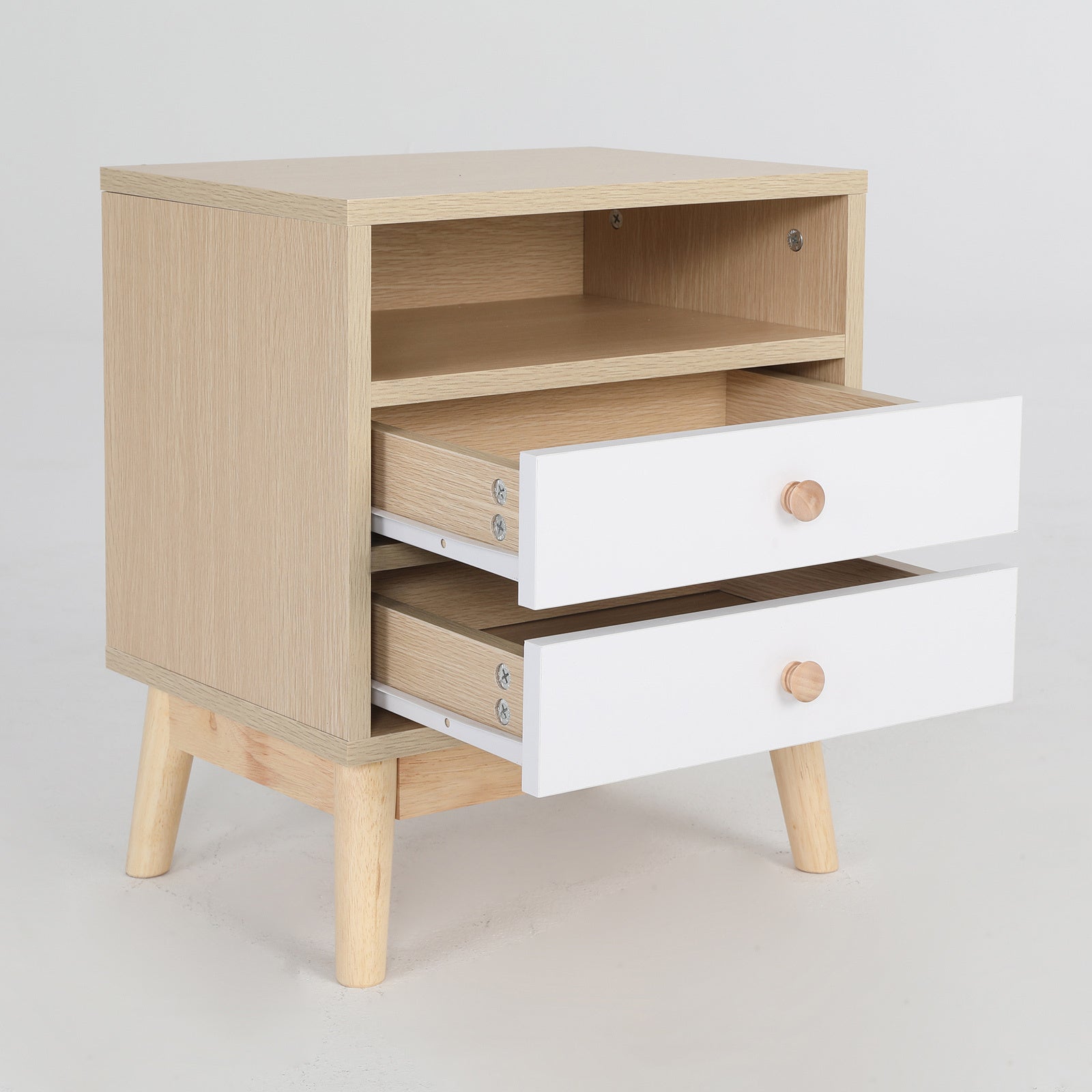 Bedside Tables: 2X Bedside Table Side Storage Cabinet Nightstand Bedroom 2 Drawer ANYA OAK