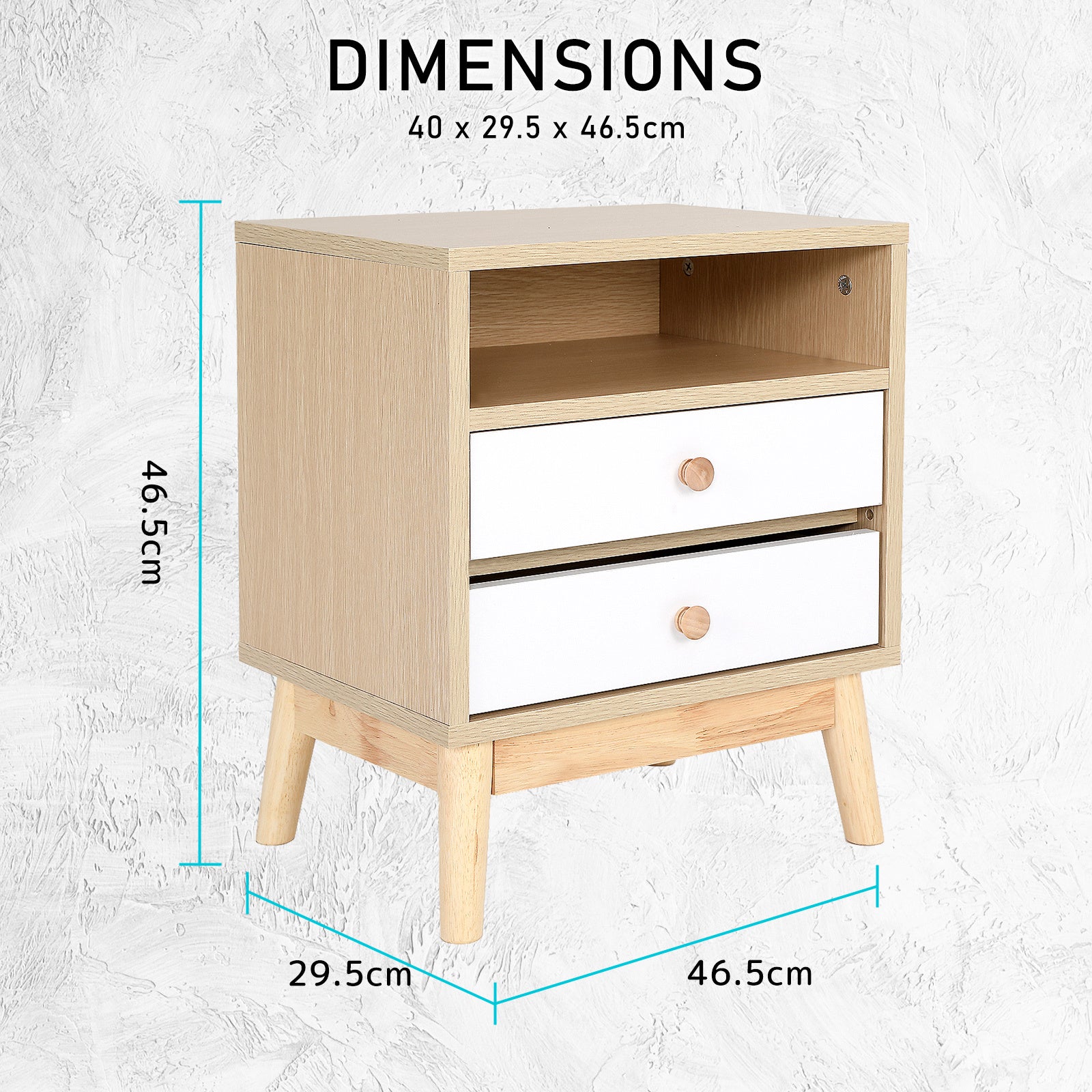 Bedside Tables: 2X Bedside Table Side Storage Cabinet Nightstand Bedroom 2 Drawer ANYA OAK