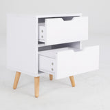 2X Bedside Table 2 Drawer Wood Leg Storage Cabinet Nightstand KIYO WHITE