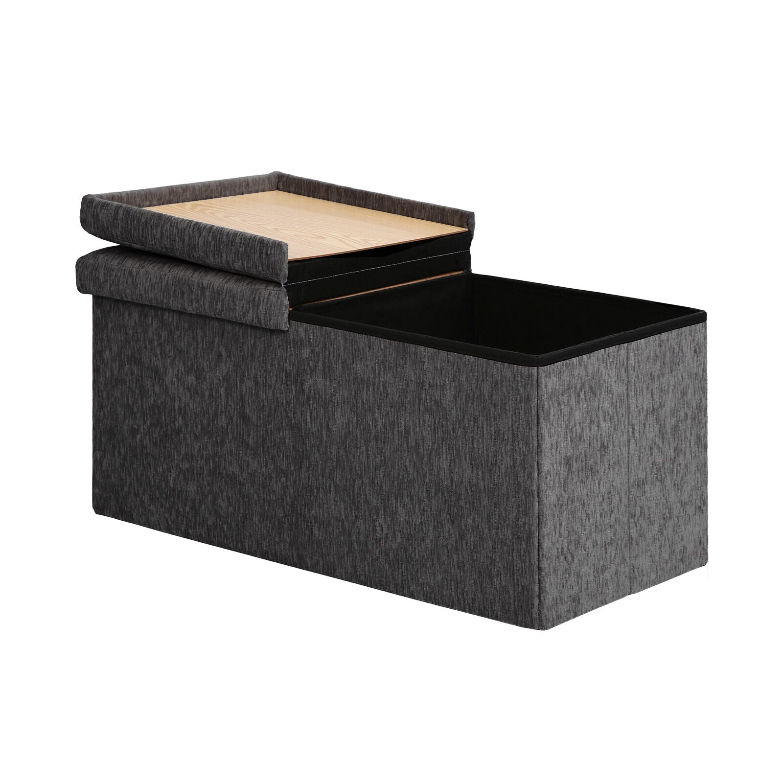 Ottomans & Footstools: Foldable Storage Ottoman - Flip Lid Side Table Toy Blanket Organiser Seat KIRA BLACK