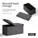 Ottomans & Footstools: Foldable Storage Ottoman - Flip Lid Side Table Toy Blanket Organiser Seat KIRA BLACK