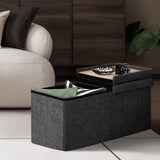 Ottomans & Footstools: Foldable Storage Ottoman - Flip Lid Side Table Toy Blanket Organiser Seat KIRA BLACK