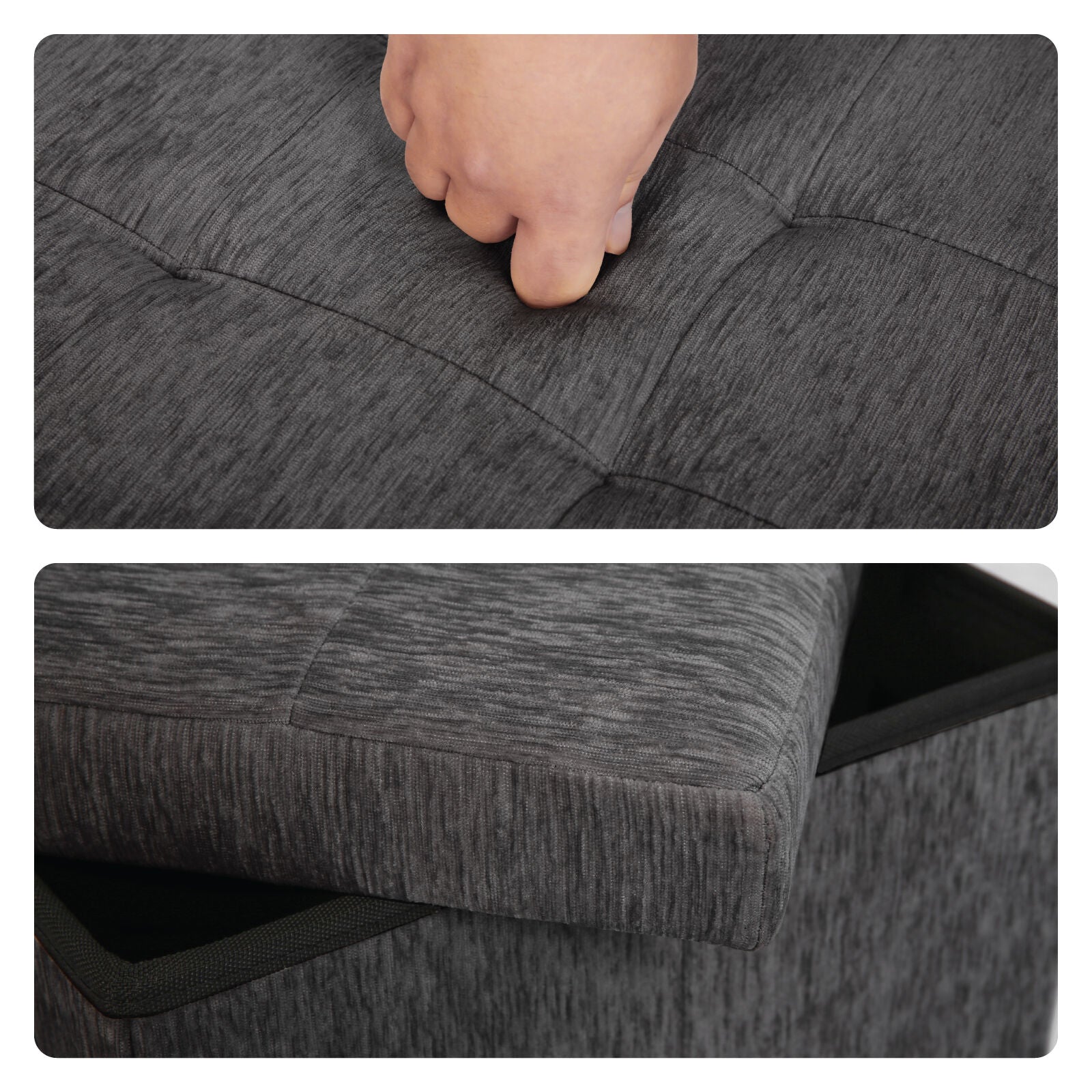 Ottomans & Footstools: Foldable Storage Ottoman - Flip Lid Side Table Toy Blanket Organiser Seat KIRA BLACK