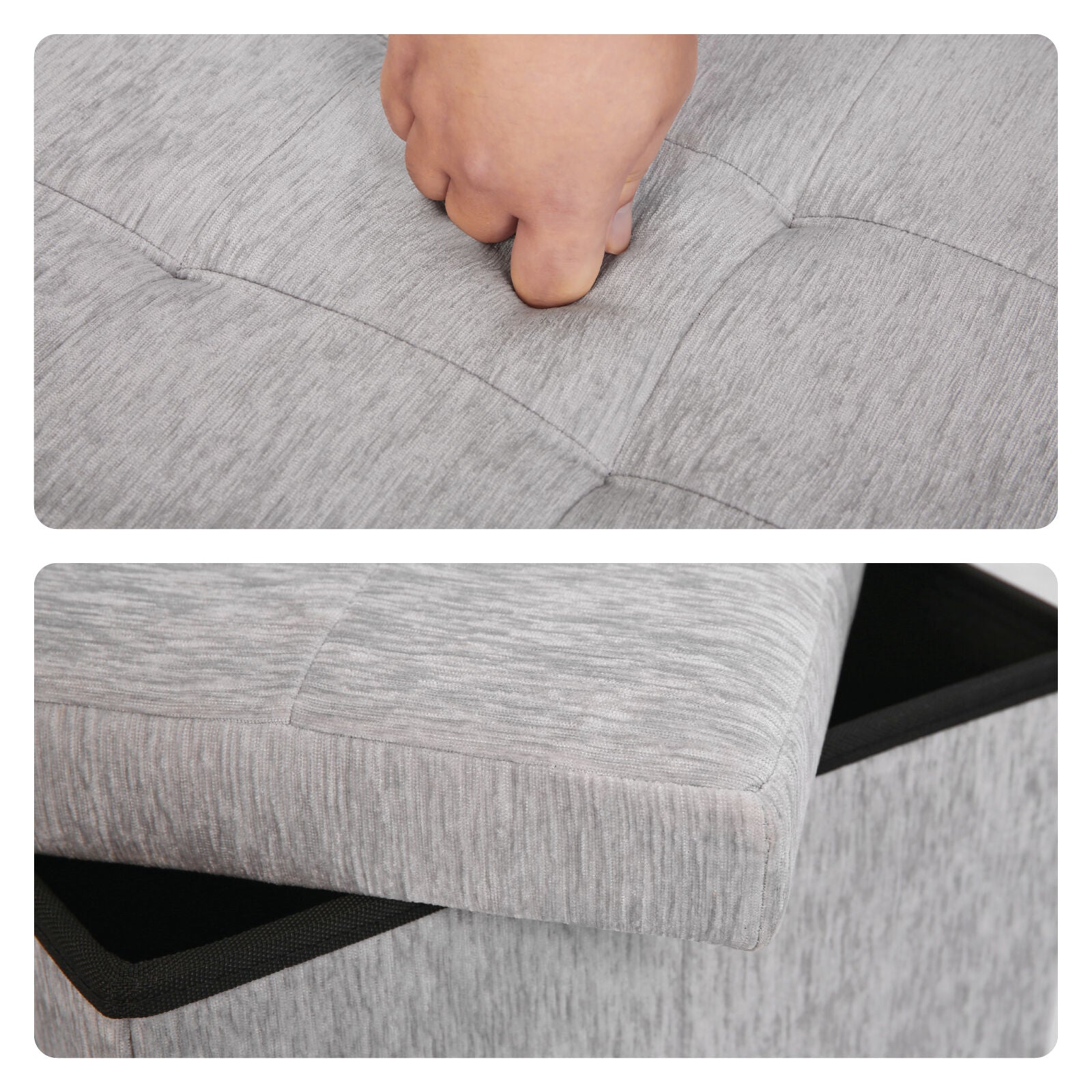 Ottomans & Footstools: Foldable Storage Ottoman - Flip Lid Side Table Toy Blanket Organiser Seat KIRA GREY