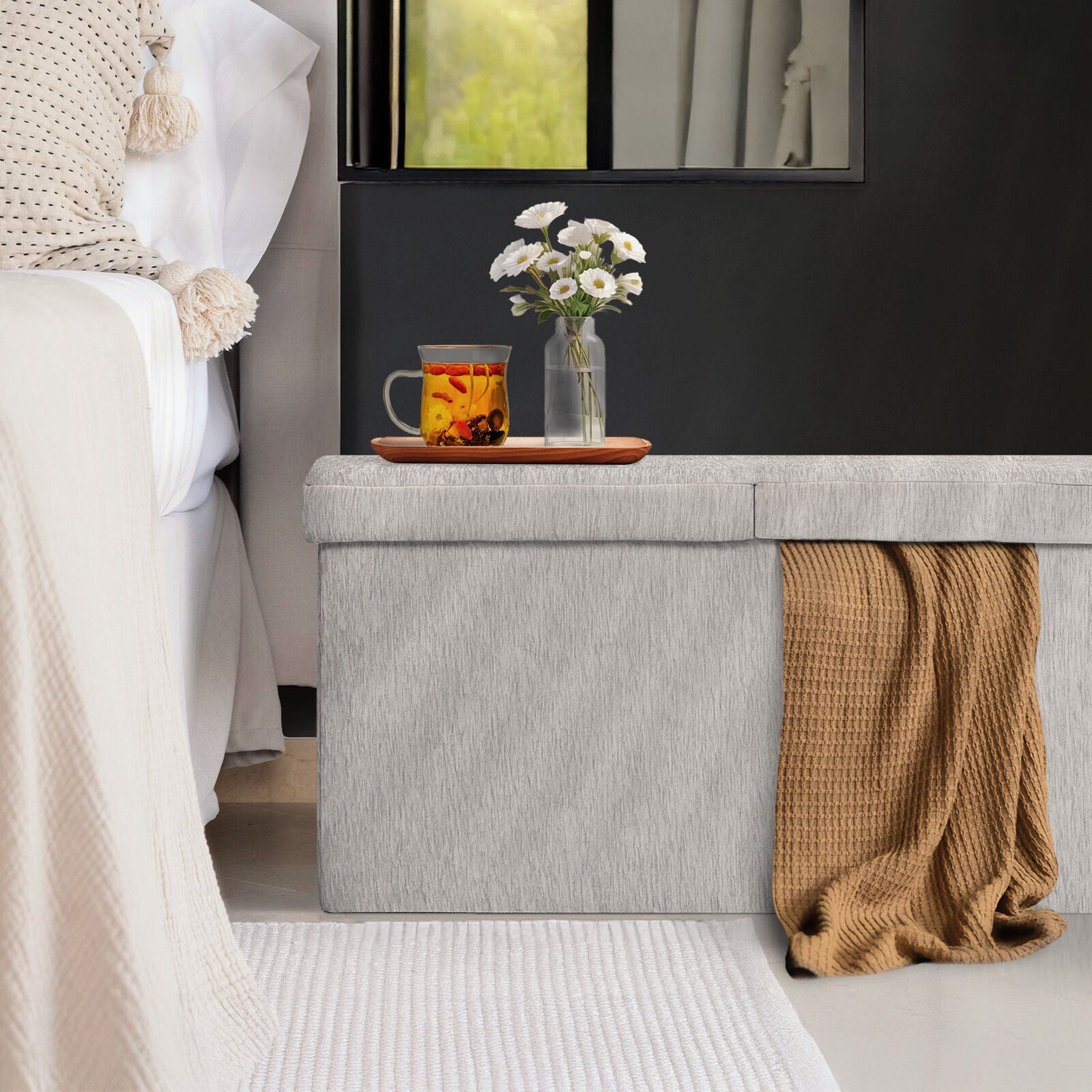 Ottomans & Footstools: Foldable Storage Ottoman - Flip Lid Side Table Toy Blanket Organiser Seat KIRA GREY
