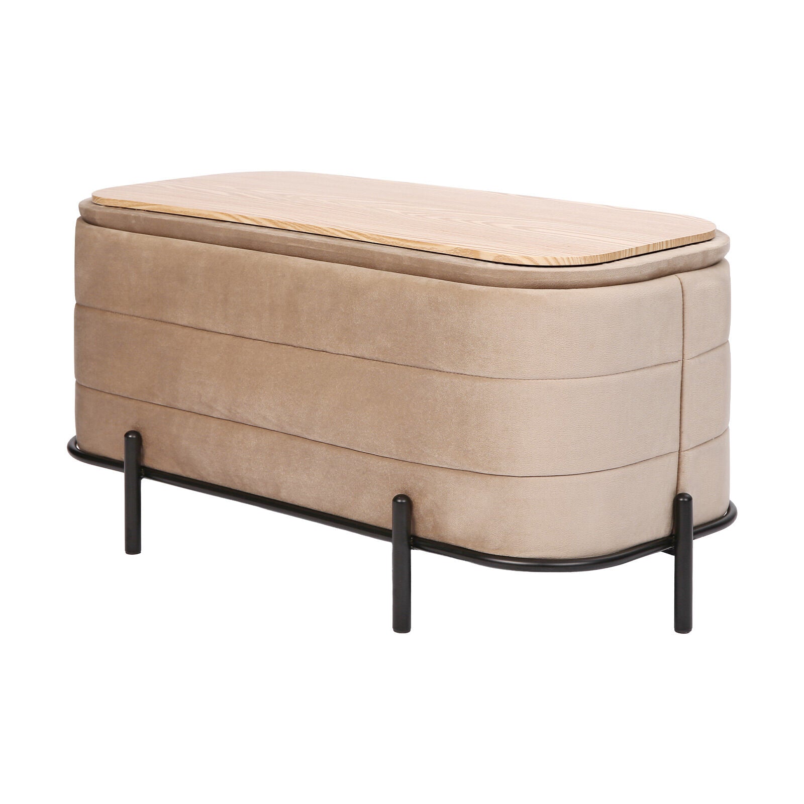 Ottomans & Footstools: La Bella Coffee Table Storage Ottoman - Velvet Blanket Box Bench DEMI - CAMEL BEIGE