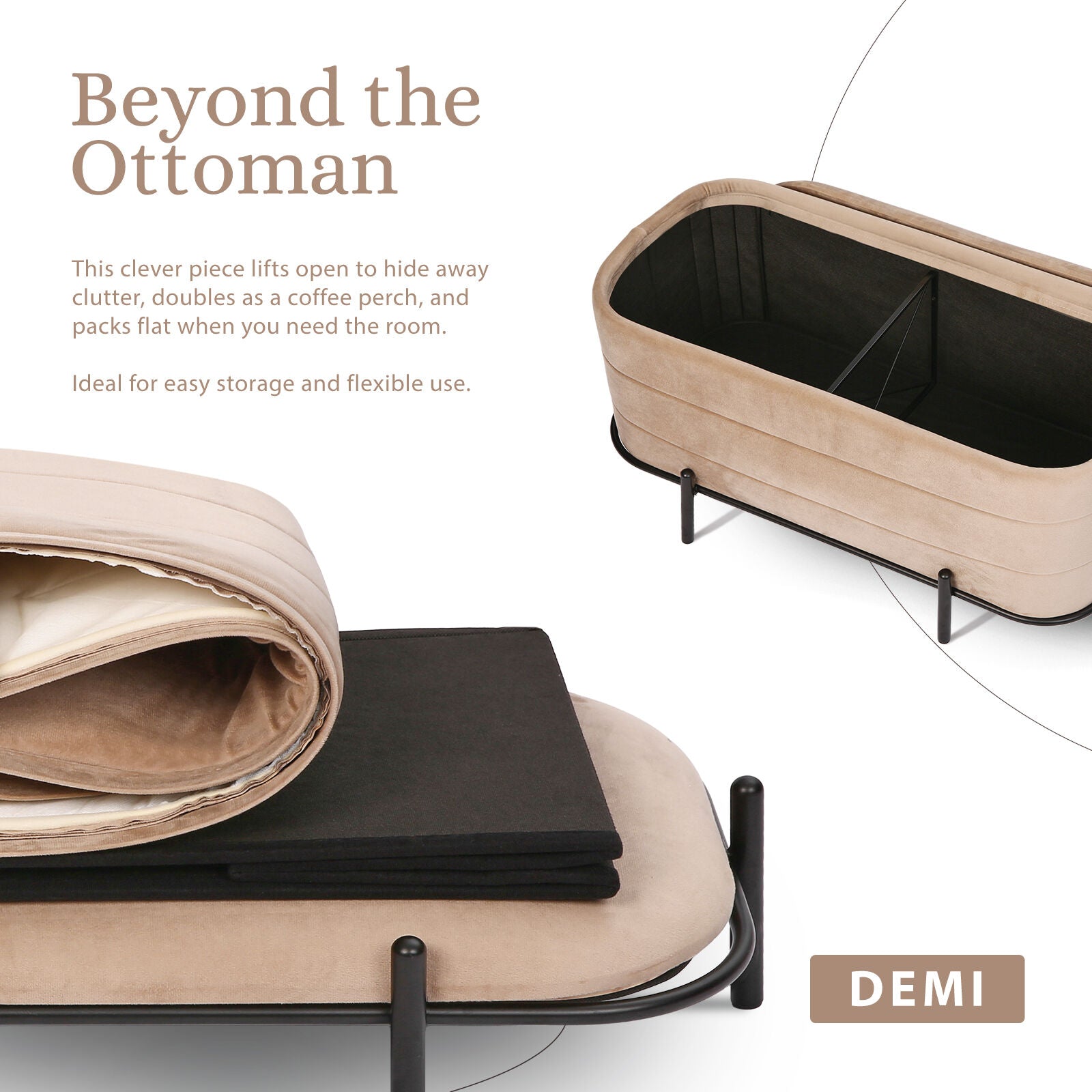 Ottomans & Footstools: La Bella Coffee Table Storage Ottoman - Velvet Blanket Box Bench DEMI - CAMEL BEIGE