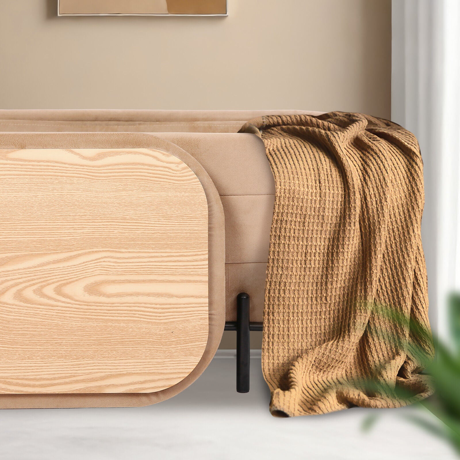 Ottomans & Footstools: La Bella Coffee Table Storage Ottoman - Velvet Blanket Box Bench DEMI - CAMEL BEIGE
