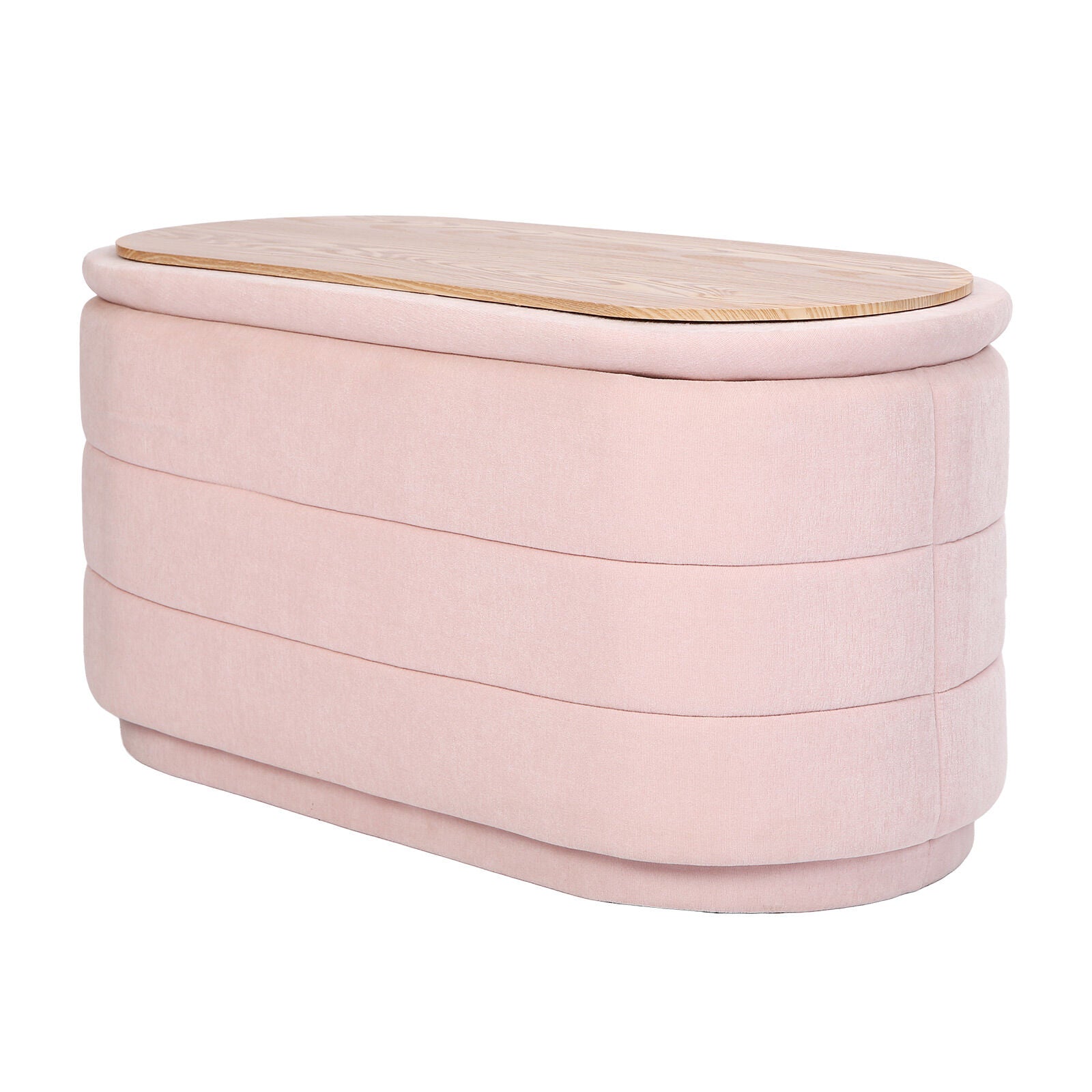 Ottomans & Footstools: Coffee Table Storage Ottoman - Chenille Fabic Padded Blanket Box Bench CELIA - PINK