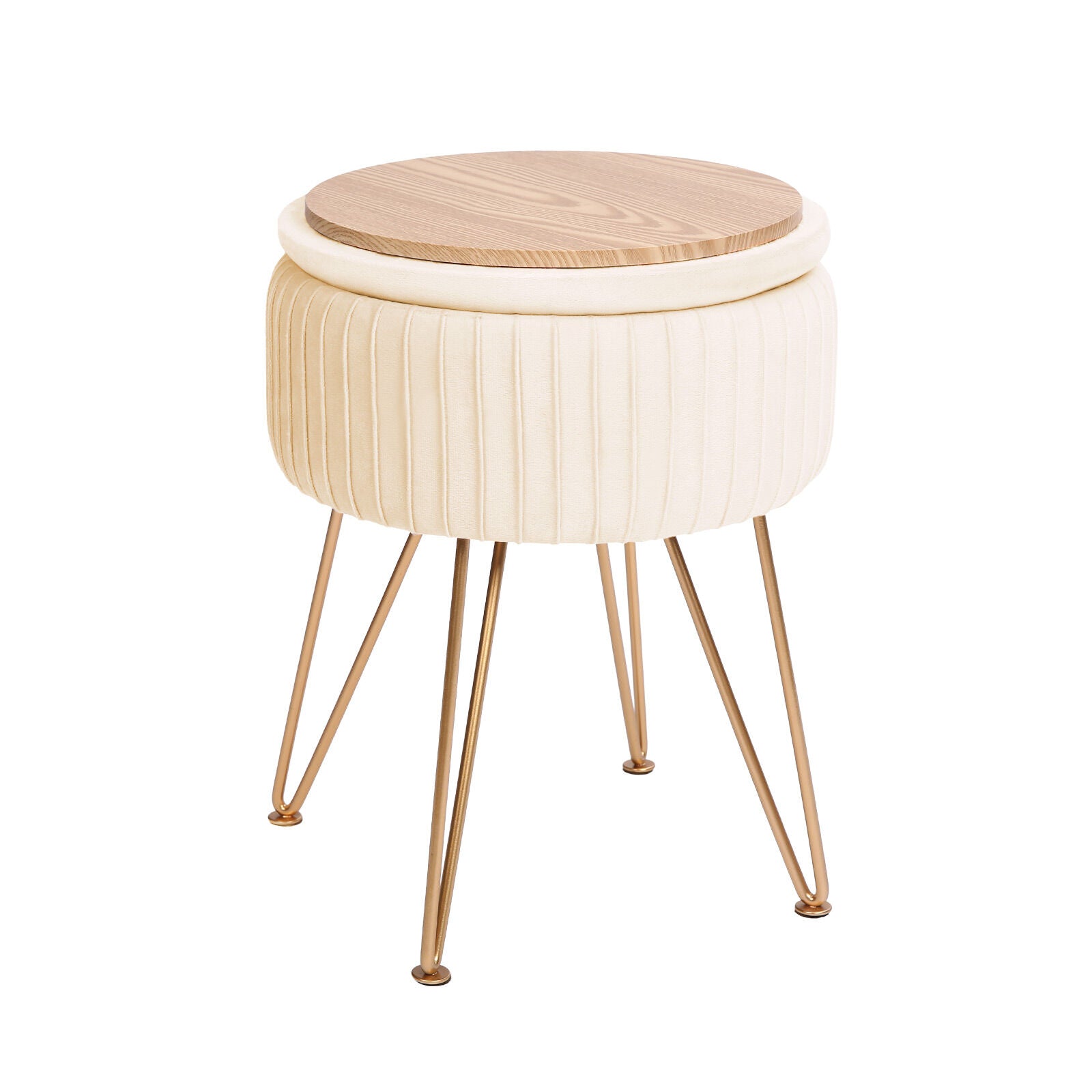 Ottomans & Footstools: Side Table Storage Ottoman - Velvet Padded Stool Vanity Footstool REMY CREAM BEIGE
