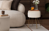 Ottomans & Footstools: Side Table Storage Ottoman - Velvet Padded Stool Vanity Footstool REMY CREAM BEIGE