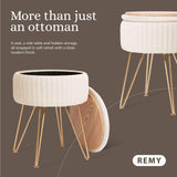 Ottomans & Footstools: Side Table Storage Ottoman - Velvet Padded Stool Vanity Footstool REMY CREAM BEIGE