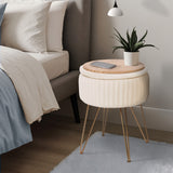 Ottomans & Footstools: Side Table Storage Ottoman - Velvet Padded Stool Vanity Footstool REMY CREAM BEIGE