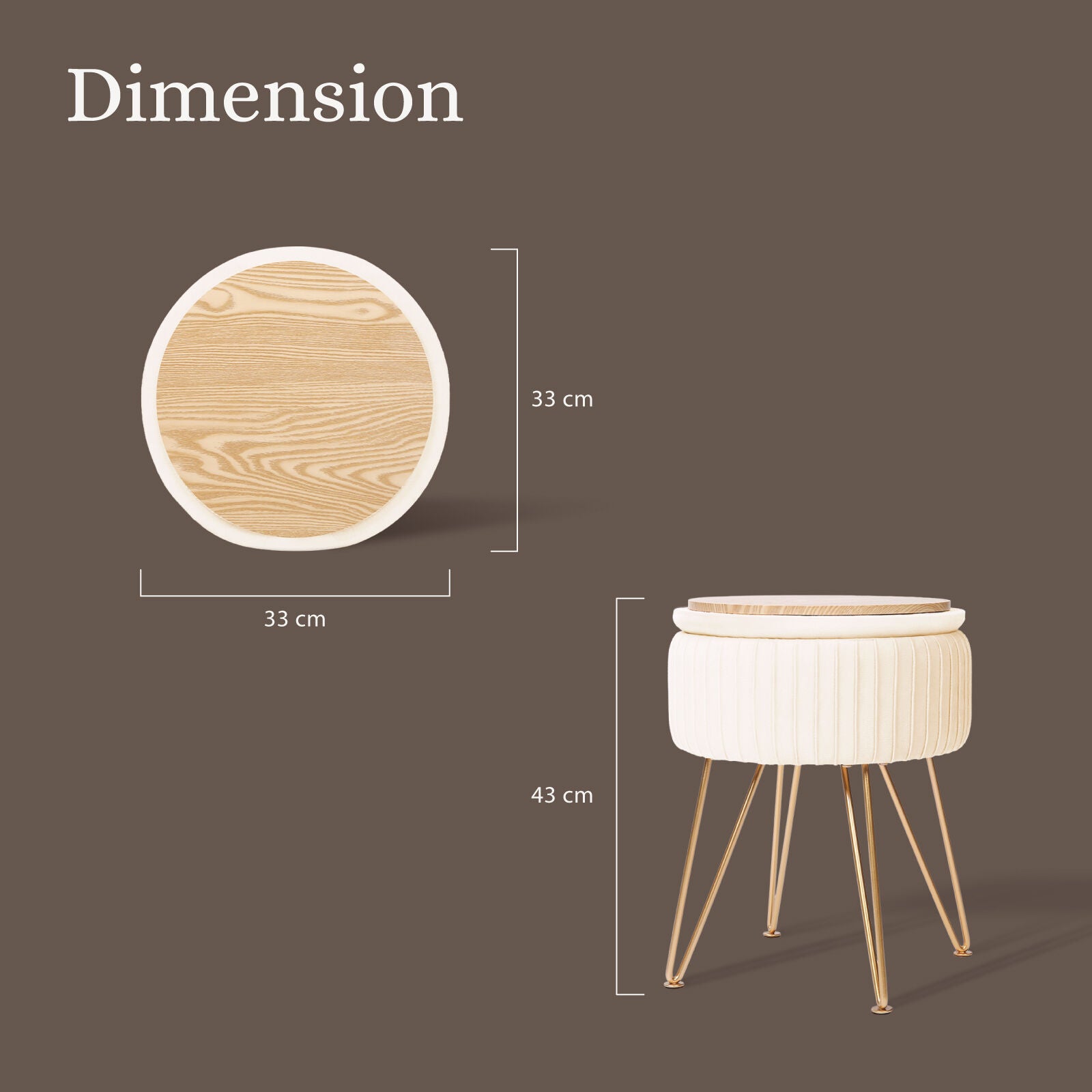Ottomans & Footstools: Side Table Storage Ottoman - Velvet Padded Stool Vanity Footstool REMY CREAM BEIGE