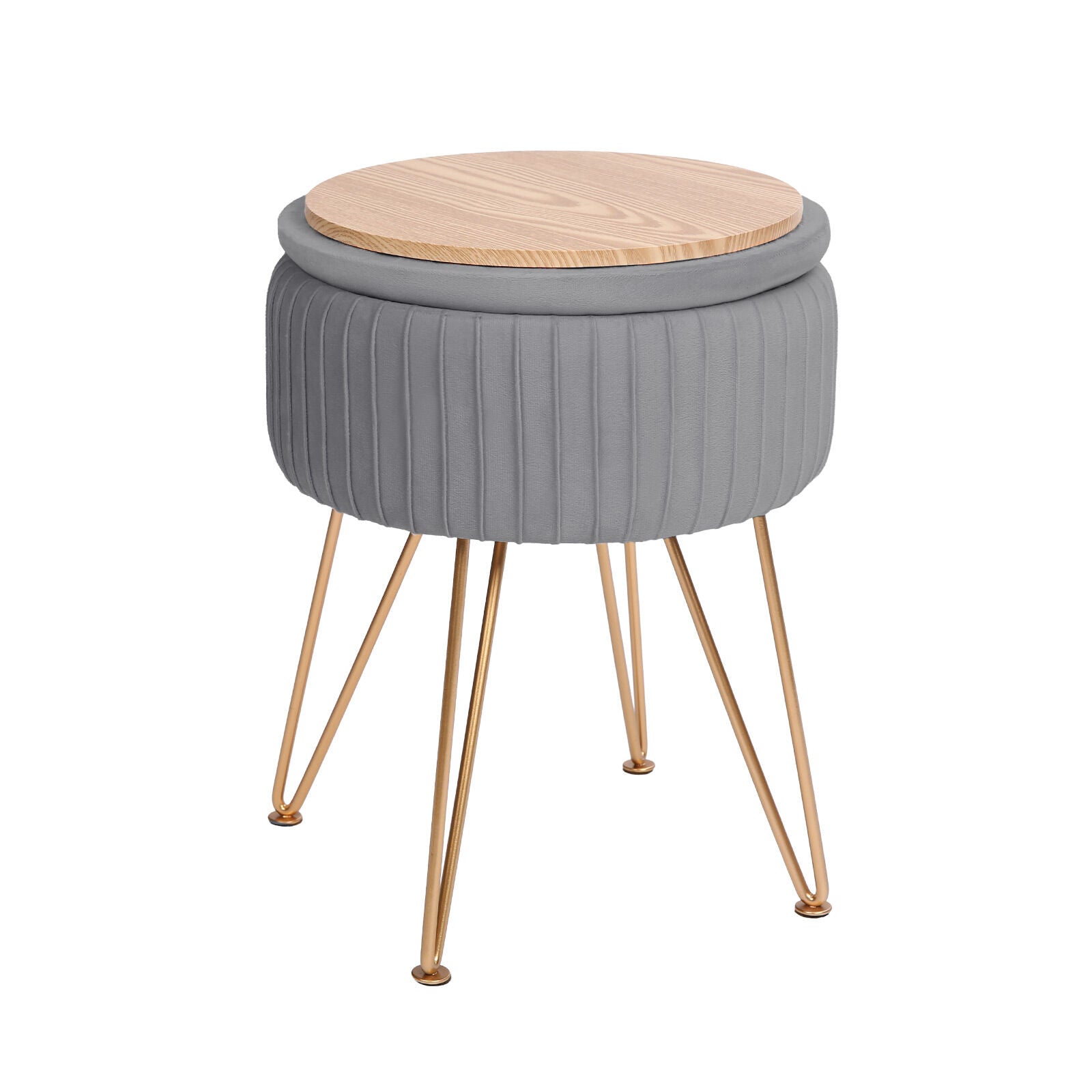 Ottomans & Footstools: Side Table Storage Ottoman - Velvet Padded Stool Vanity Footstool REMY GREY