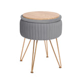 Ottomans & Footstools: Side Table Storage Ottoman - Velvet Padded Stool Vanity Footstool REMY GREY