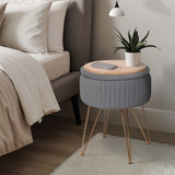 Ottomans & Footstools: Side Table Storage Ottoman - Velvet Padded Stool Vanity Footstool REMY GREY