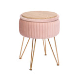 Ottomans & Footstools: Side Table Storage Ottoman - Velvet Padded Stool Vanity Footstool REMY PINK