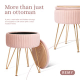Ottomans & Footstools: Side Table Storage Ottoman - Velvet Padded Stool Vanity Footstool REMY PINK